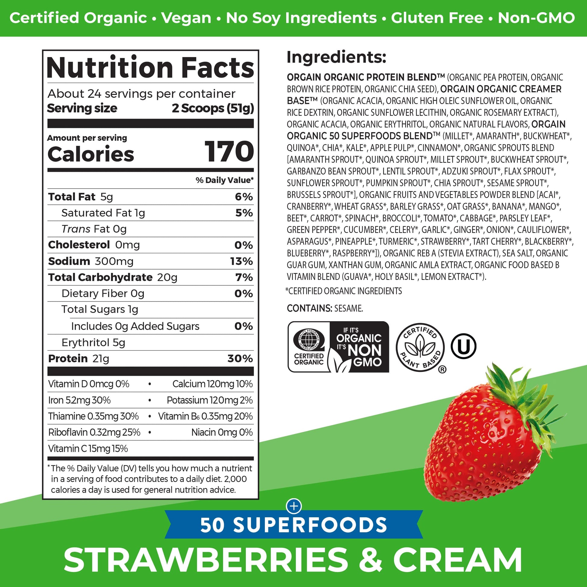 Orgain Organic Vegan Protein Powder + 50 Superfoods, Strawberries and Cream Orgain uk supplements