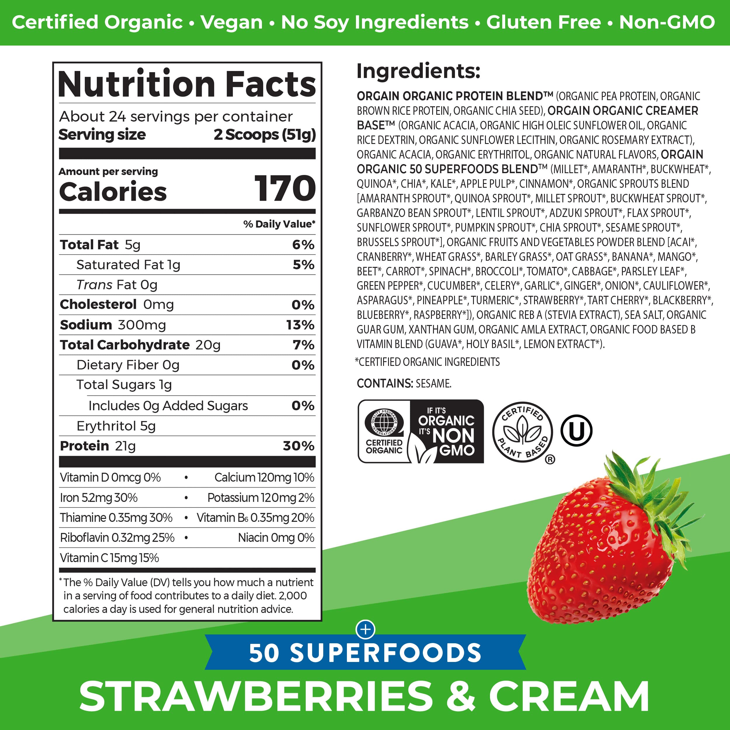 Orgain Organic Vegan Protein Powder + 50 Superfoods, Strawberries and Cream Orgain uk supplements