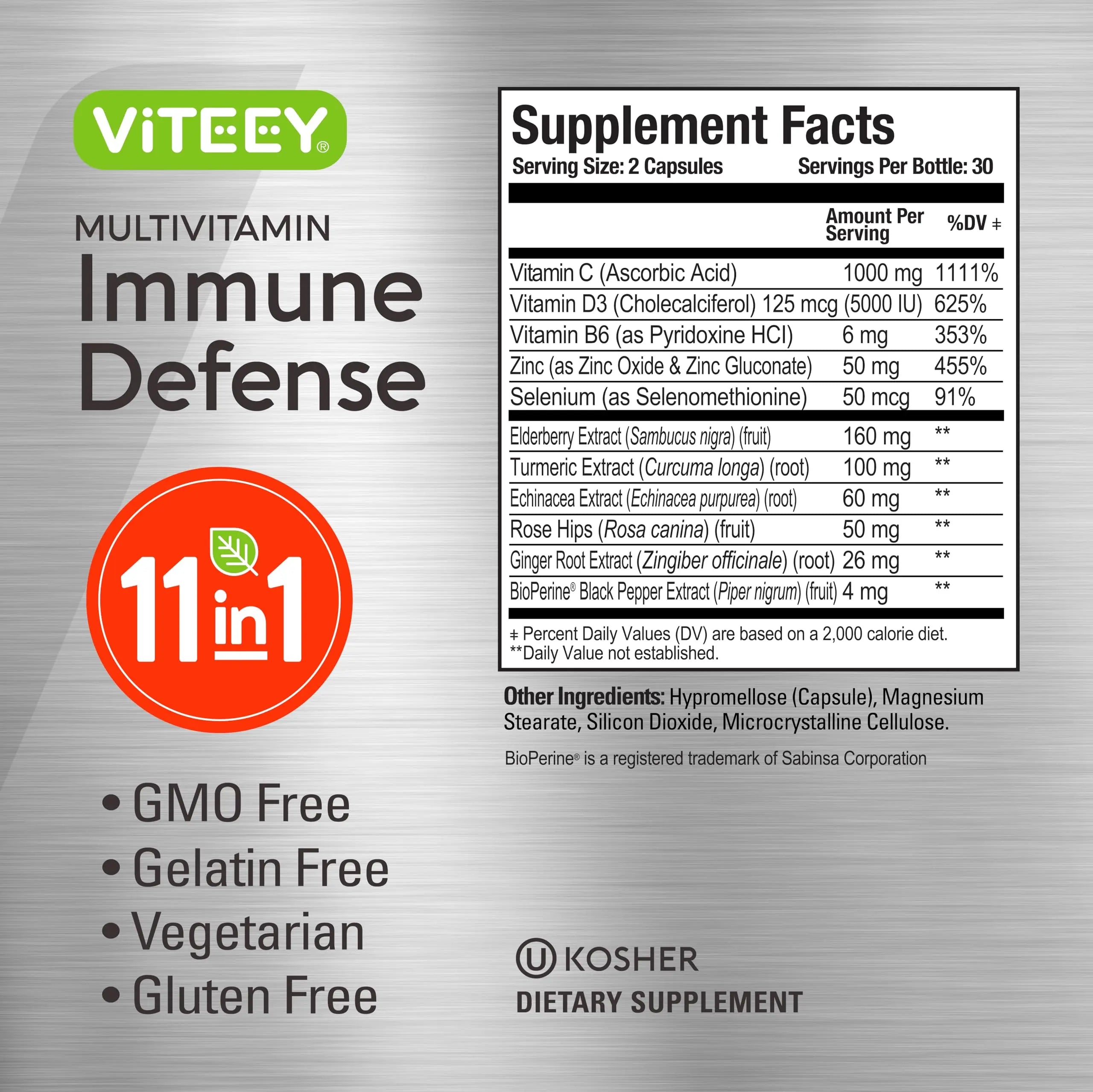 VITEEY 11 in 1 Immune Support Supplement - Immune Defense with Vitamin D3, B6, Echinacea, Turmeric, Rose-HIPS, Selenium Viteey uk supplements