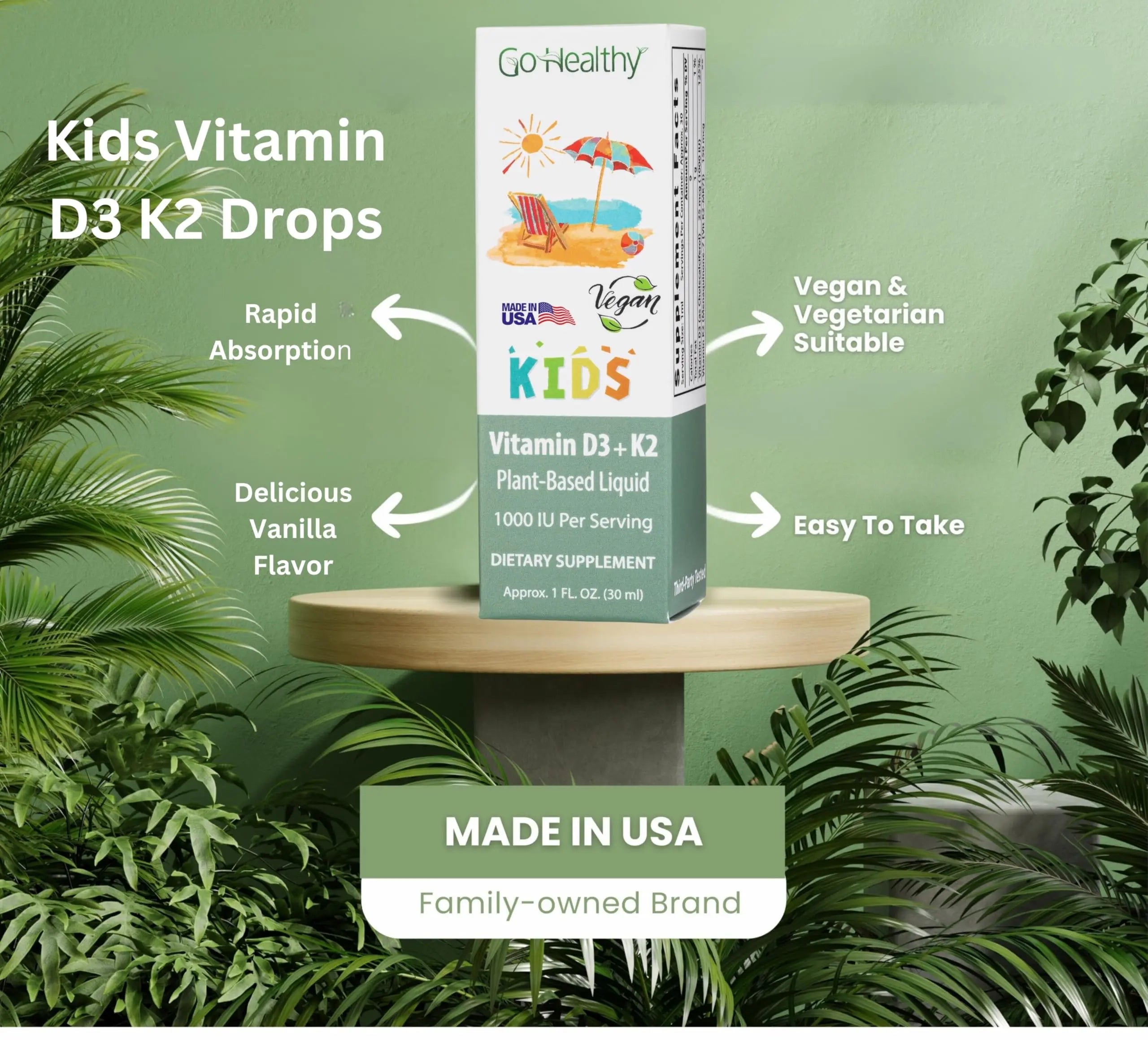 Go Healthy Kids Vitamins D3 K2 (MK-7), Child Vitamin D, Liquid Vegan D3 K2 Drops for Kids Go Healthy Natural uk supplements
