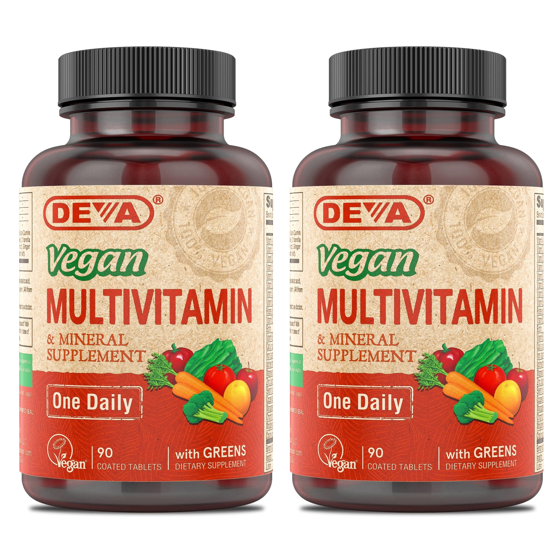 DEVA Vegan Multivitamin & Mineral Supplement with Iron 2-Pack, Spirulina, Chlorella, Ashwagandha, Broccoli & More, 90 Coated Tablets Each DEVA uk supplements