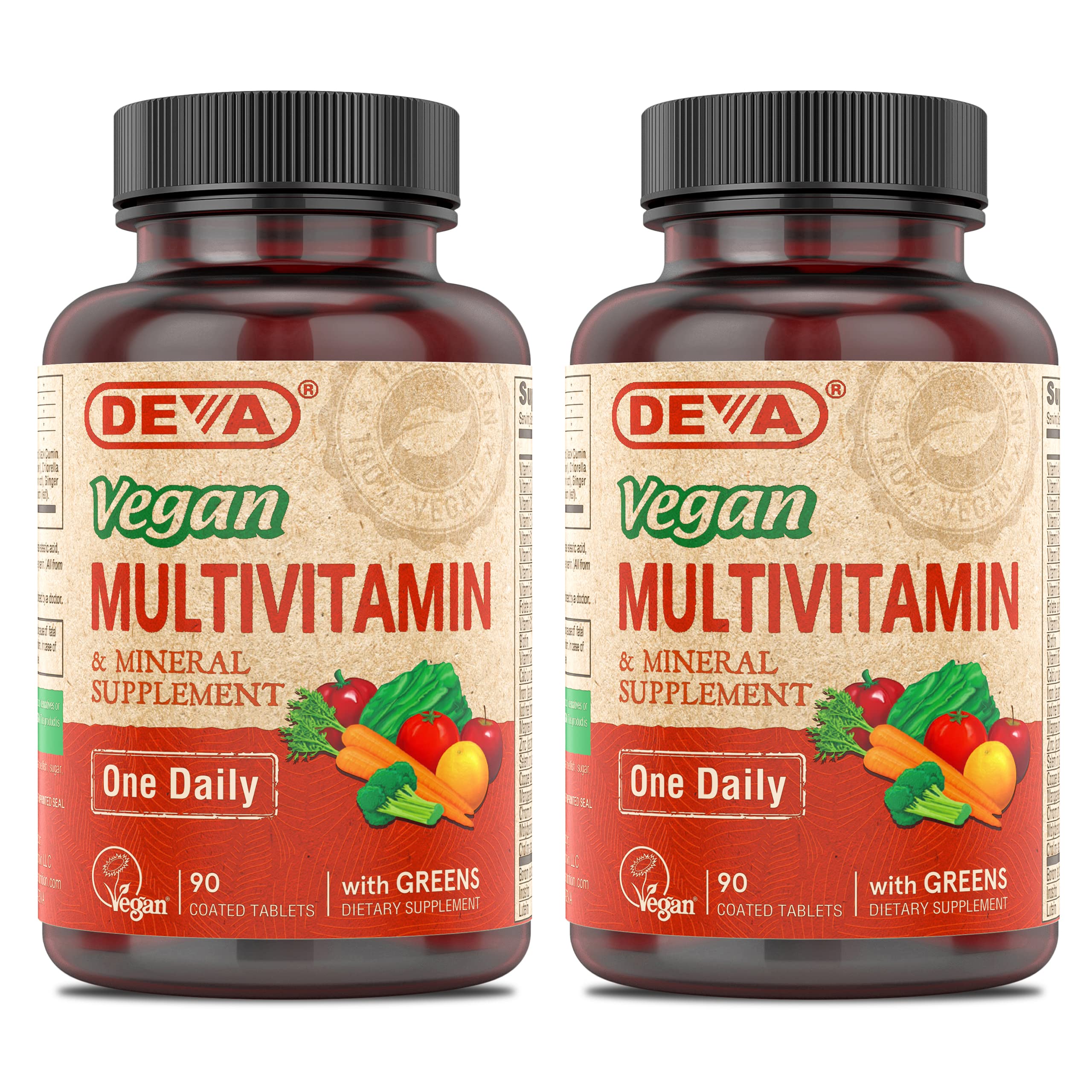 DEVA Vegan Multivitamin & Mineral Supplement with Iron 2-Pack, Spirulina, Chlorella, Ashwagandha, Broccoli & More, 90 Coated Tablets Each DEVA uk supplements