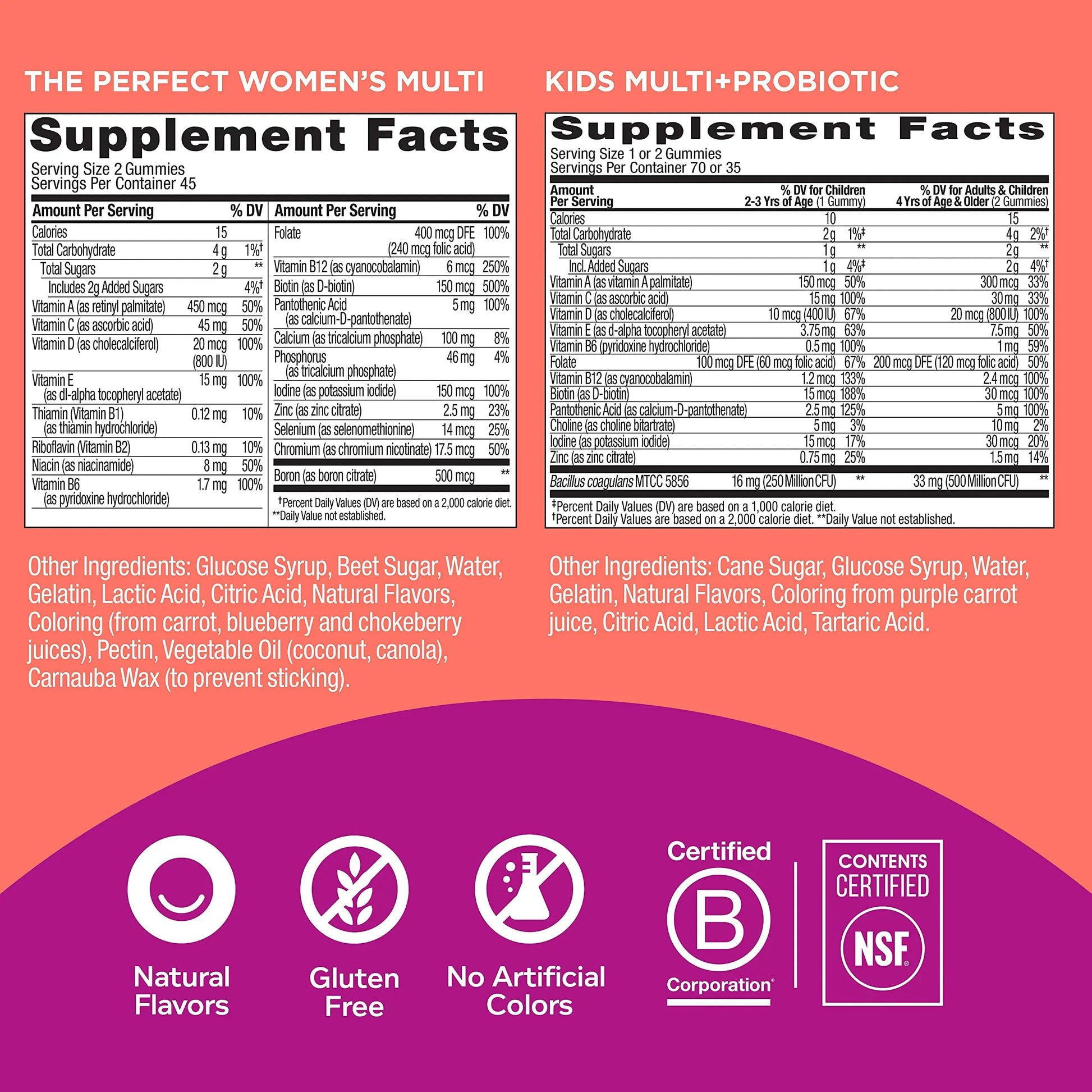 OLLY Gift, Family 2 Pack: Women's Multivitamin Gummy (90 Count), Kids Multivitamin + Probiotic Gummy (70 Count), Vitamins A, D, C, E, B, Chewable Supplement OLLY uk supplements