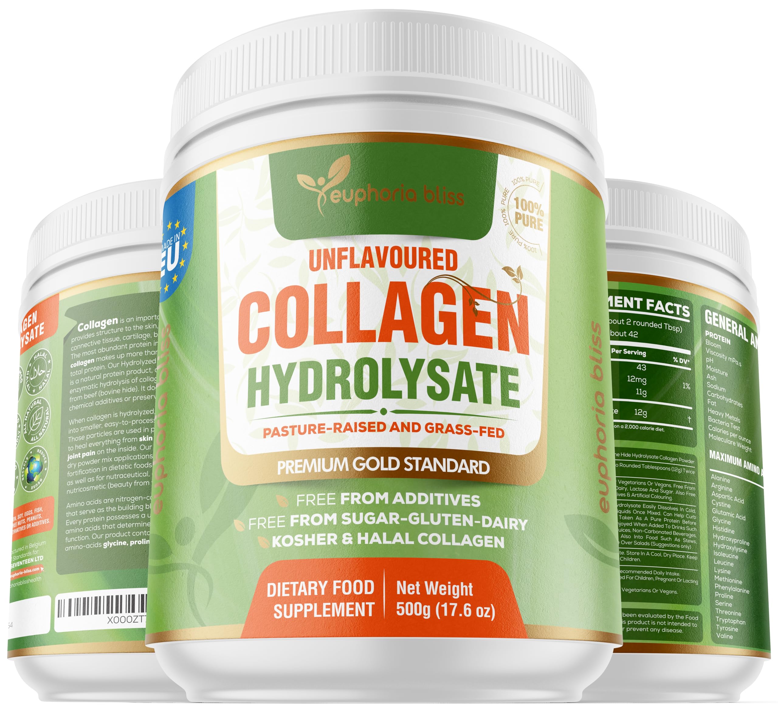 Premium Collagen Powder 500g Unflavoured High Grade Hydrolysed Collagen Joints, Bones, Gut, Wrinkles, Hair, Skin, Nails, Pain, Injury, Sleep, Fitness, Keto Euphoria Bliss uk supplements