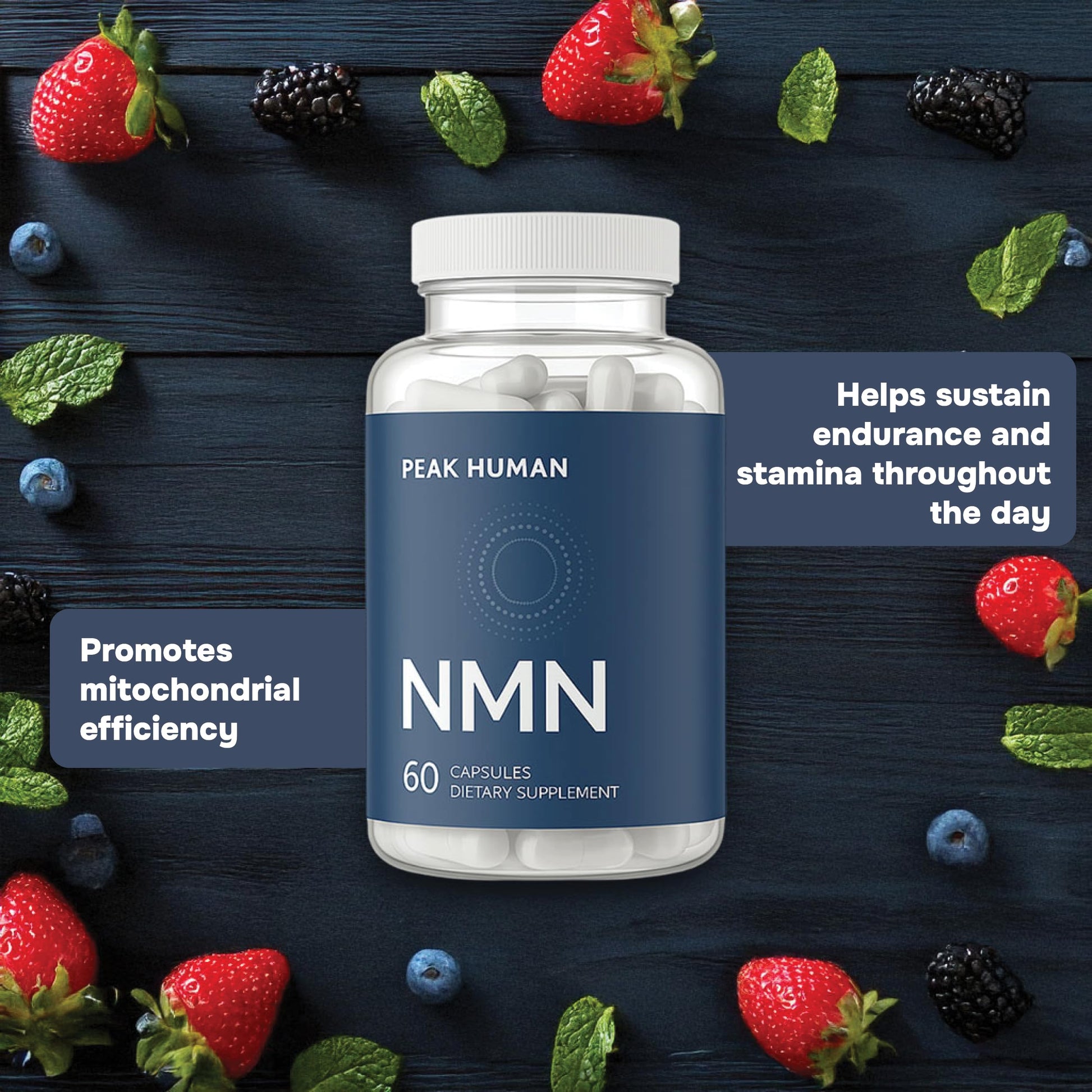 Peak Human Beta-NMN | Beta Nicotinamide Mononucleotide NAD+ Precursor - Advanced Cellular Energy & Longevity - Promotes Vitality, Metabolic Function & Focus - Non-GMO, Vegan Capsules - 60 Count Peak Human uk supplements
