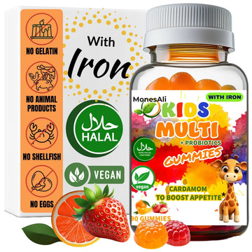 MonesAli Kids Multivitamin Gummies with Iron & Probiotics – Vegan, Gelatin-Free, Halal, Orange & Strawberry Flavors, 90 Count MonesAli uk supplements