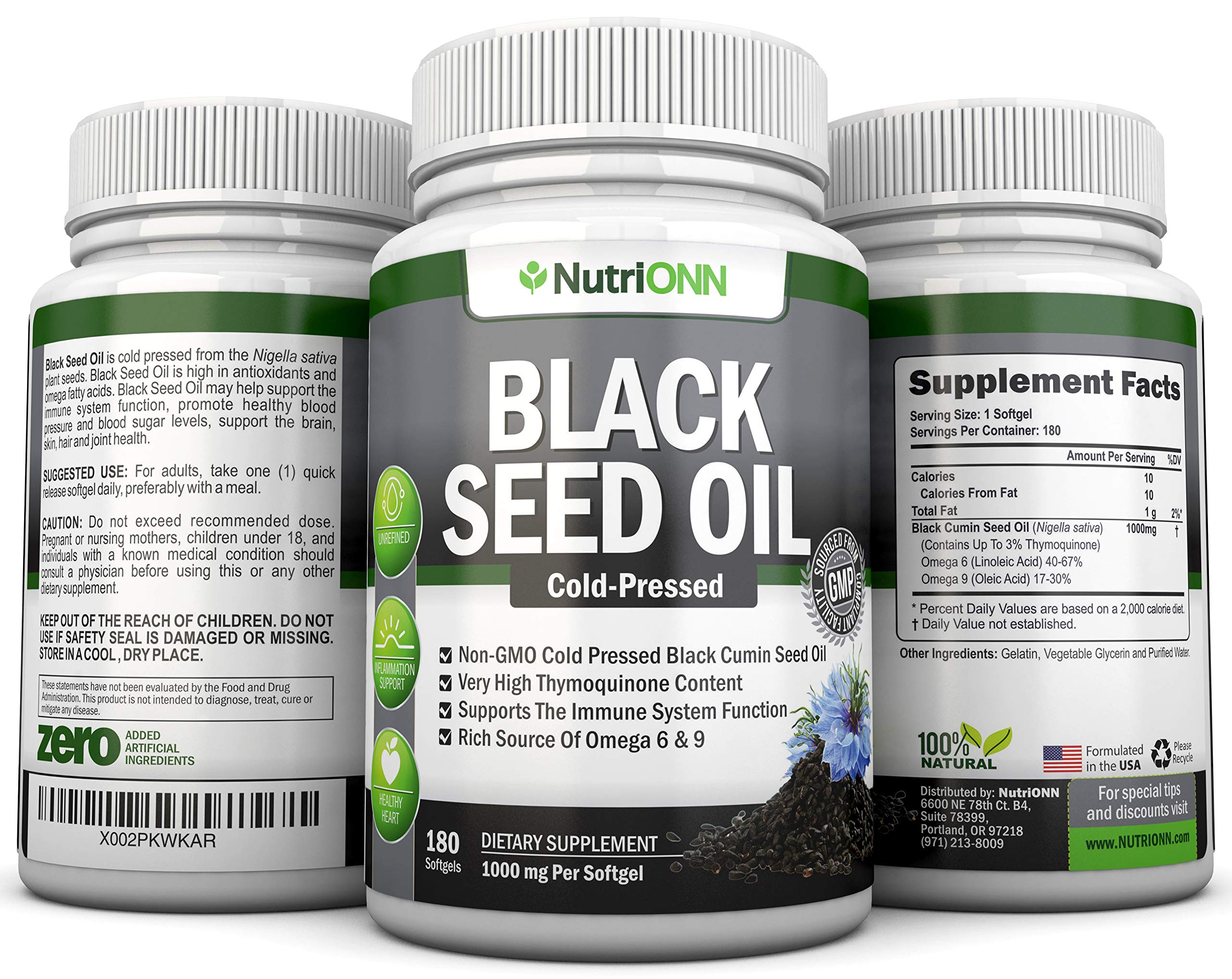 Black Seed Oil - 1000 Mg - 180 Softgels - Cold-Pressed Non-GMO Black Cumin Seed NutriONN uk supplements