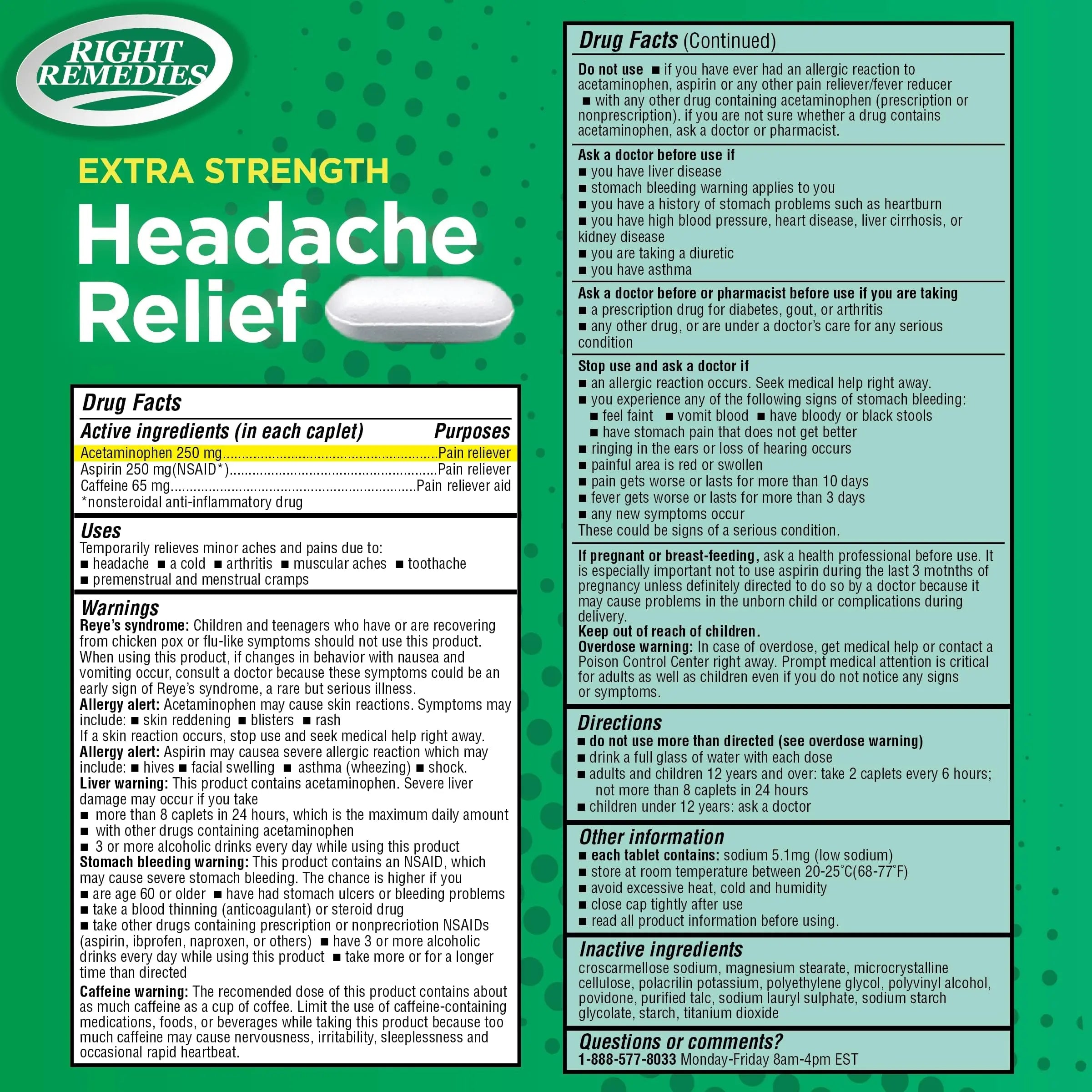 RIGHT REMEDIES Extra Strength Headache Relief with Acetaminophen, Aspirin (NSAID) & Caffeine, (300 caplets), Back & Body Pain Relief, Compare to The Active Ingredients in Excedrin® Extra Strength RIGHT REMEDIES uk supplements