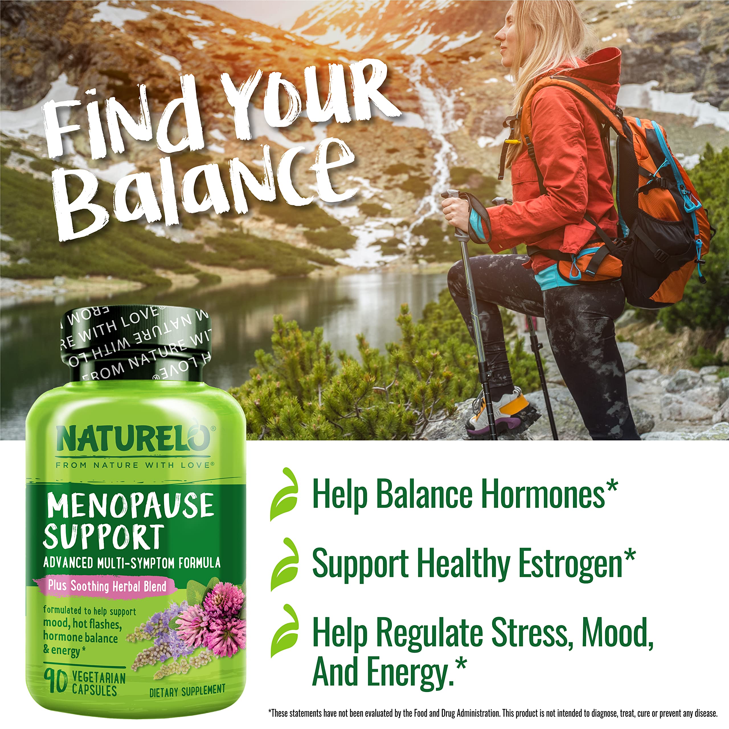 NATURELO Menopause Supplements for Women, Herbal Blend with Black Cohosh for Menopause Hot Flashes Advanced Estrogen Multi-Symptom Formula 90 Capsules NATURELO uk supplements
