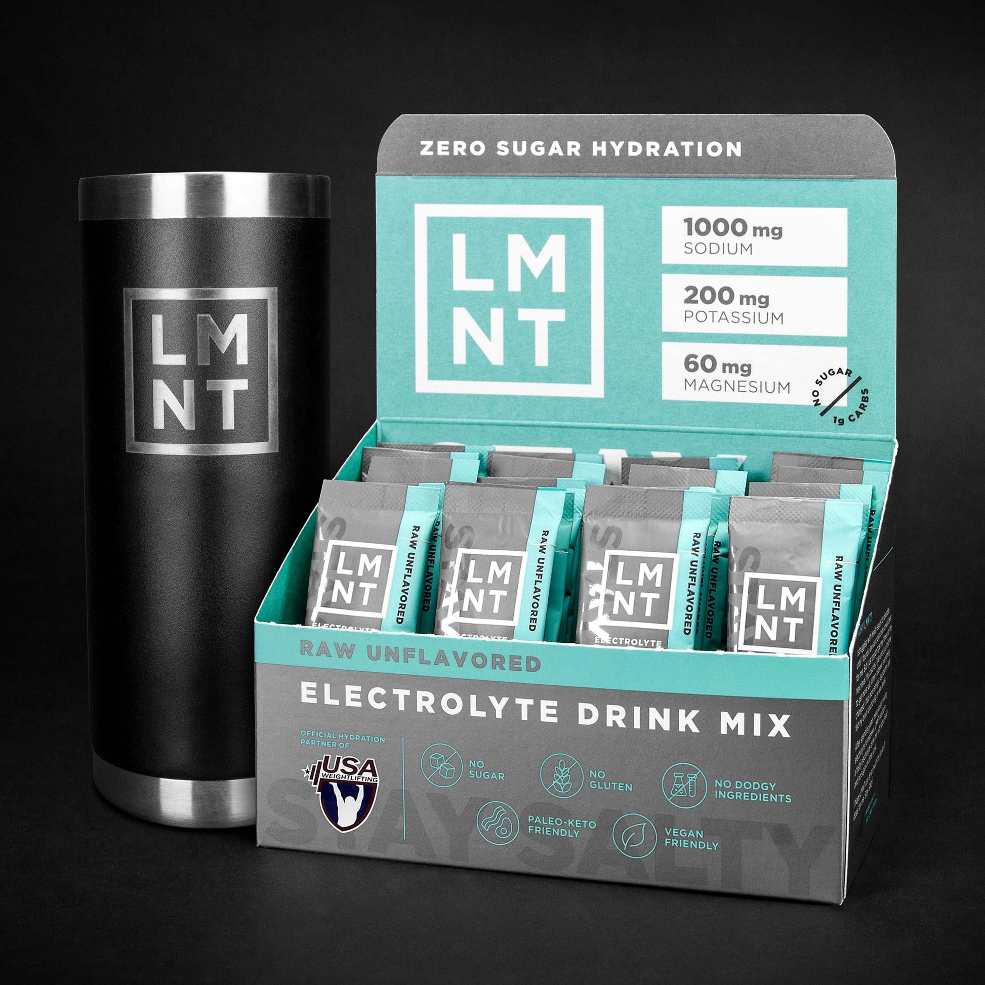 LMNT Zero-Sugar Electrolytes - Raw Unflavored Salt - Hydration Powder Packets Drink LMNT uk supplements