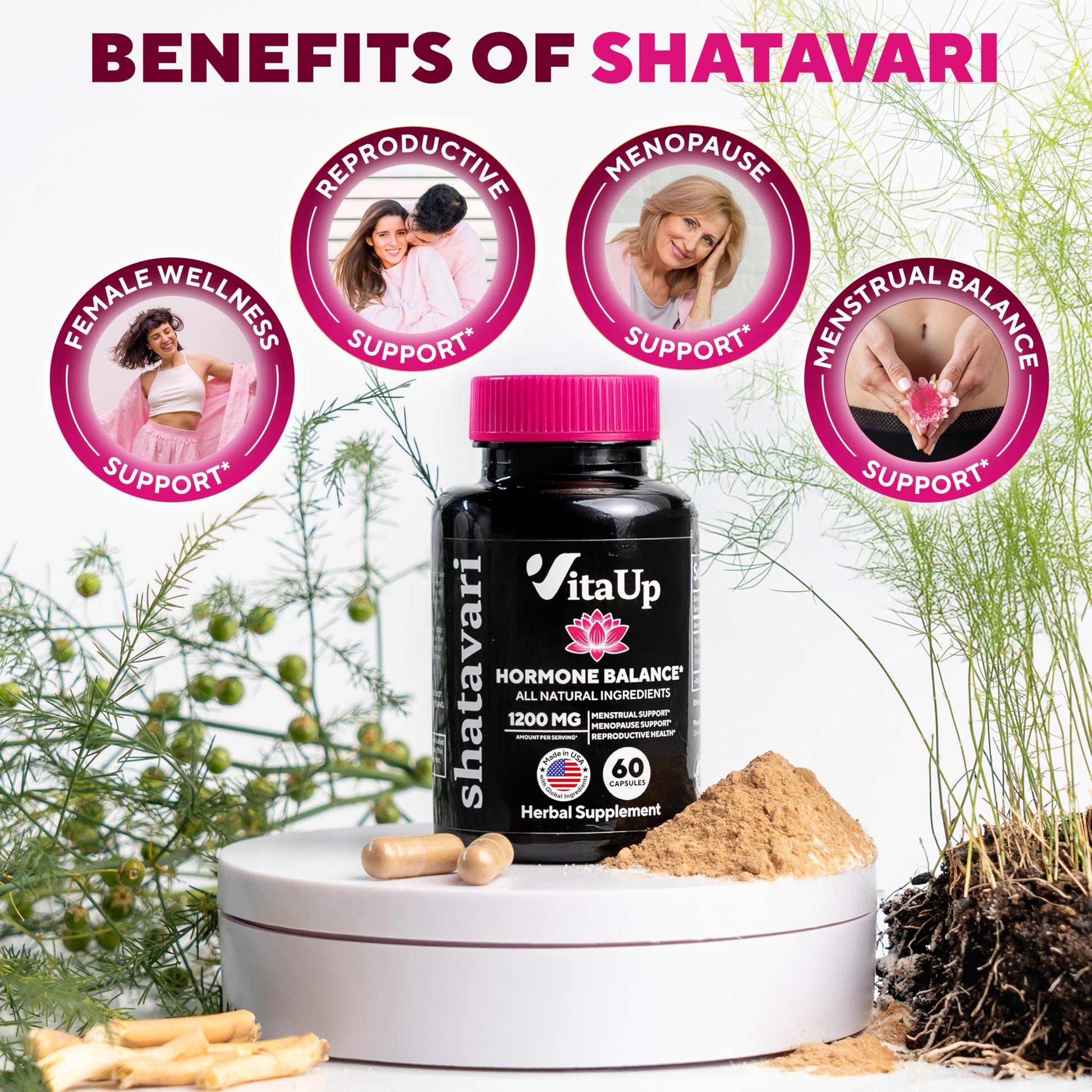 VitaUp Shatavari Capsules for Women 1200mg - USA Made Shatavari Root Supplement for Normal Hormonal Support, Menopause & Menstrual Wellness - 60 Vegan Capsules VitaUp uk supplements
