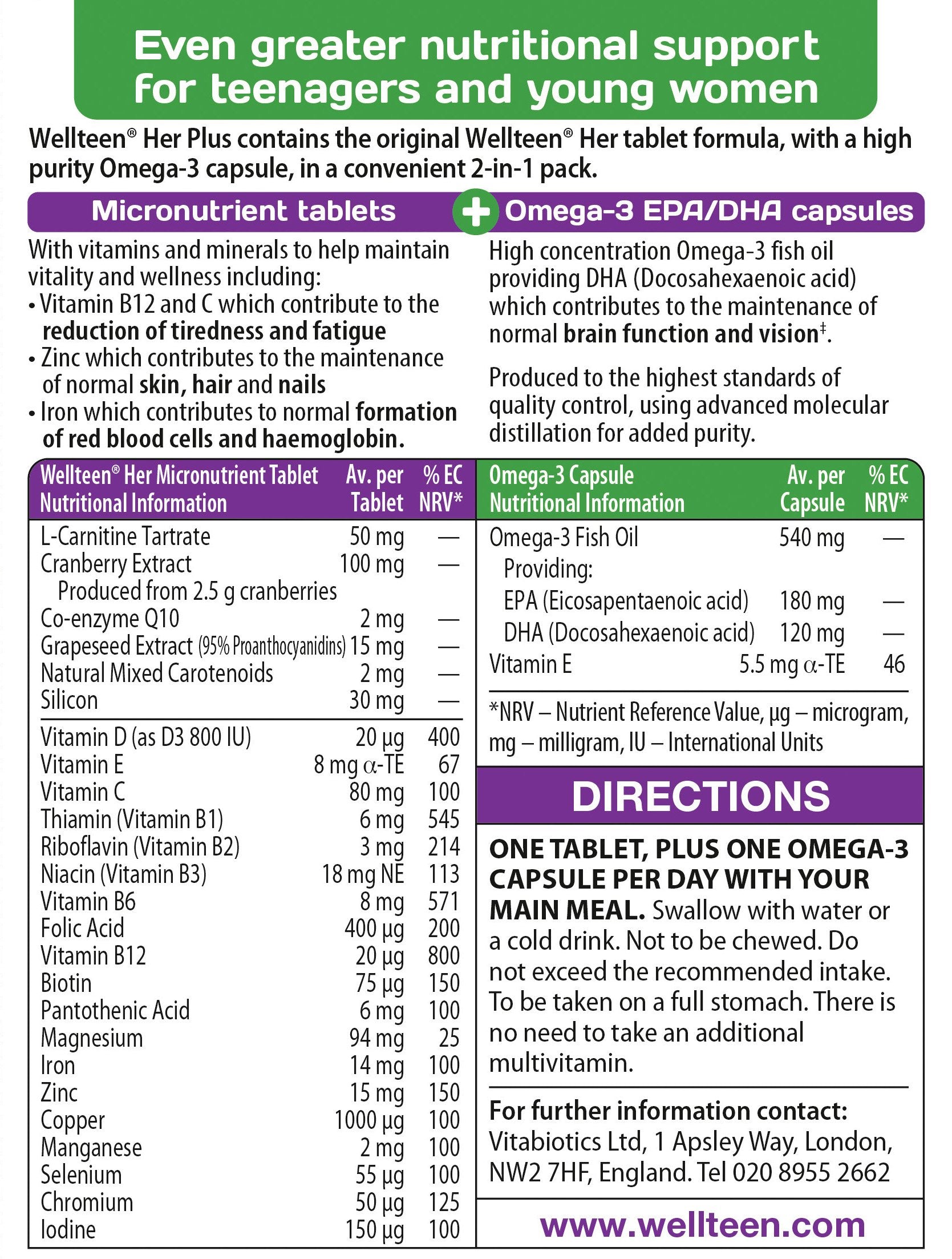 Vitabiotics Wellteen Her Plus - 56 Tablets/Capsules, 56 Count (Pack of 1) Wellteen uk supplements