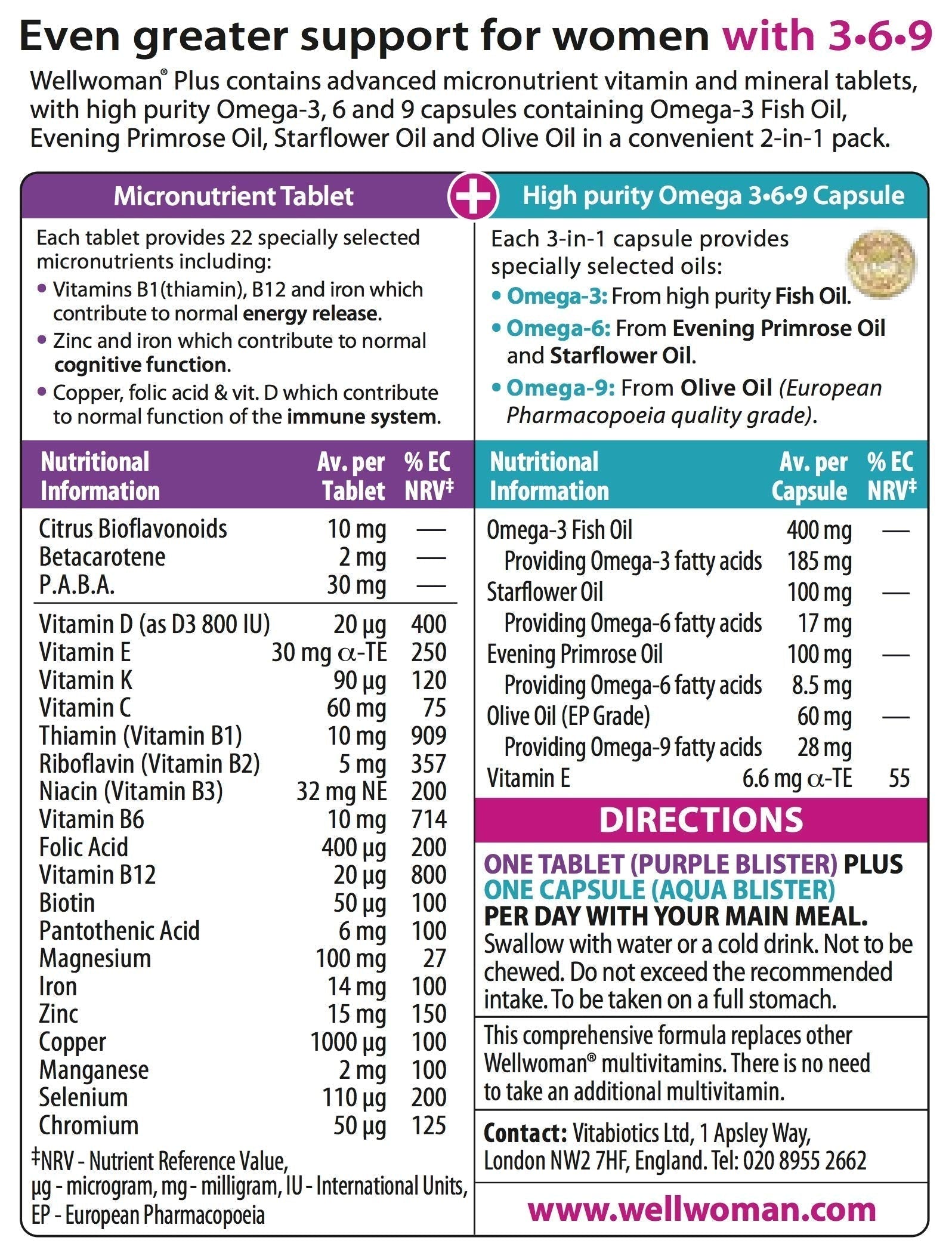 Vitabiotics Wellwoman Plus Omega 3 6 9 - 56 Tablets/Capsules Vitabiotics uk supplements