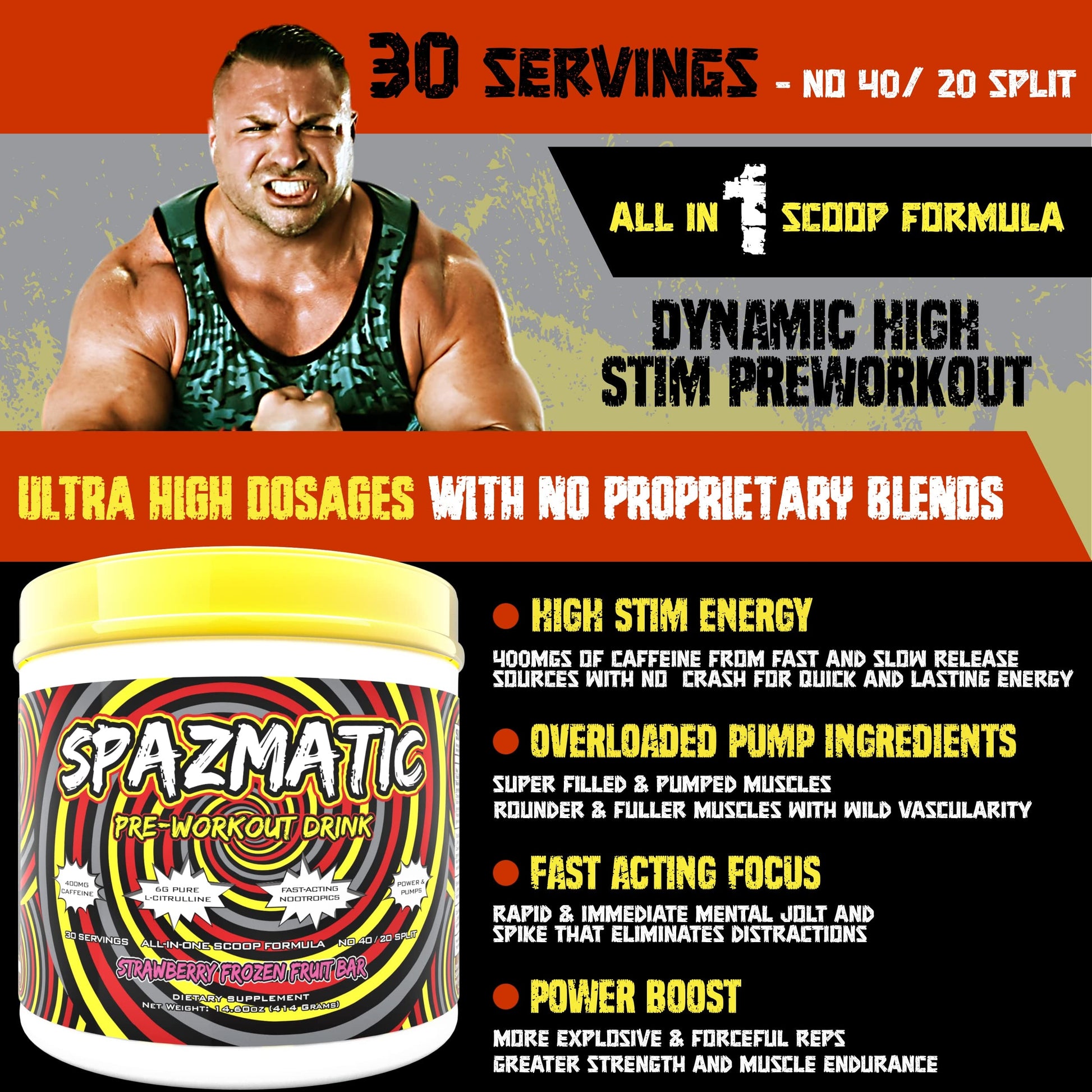 Spazmatic Pre-Workout Powder - 400mgs Caffeine - 6 Grams Pure Citrulline for Muscle TIM MURIELLO'S SPAZMATIC PRE-WORKOUT DRINK uk supplements
