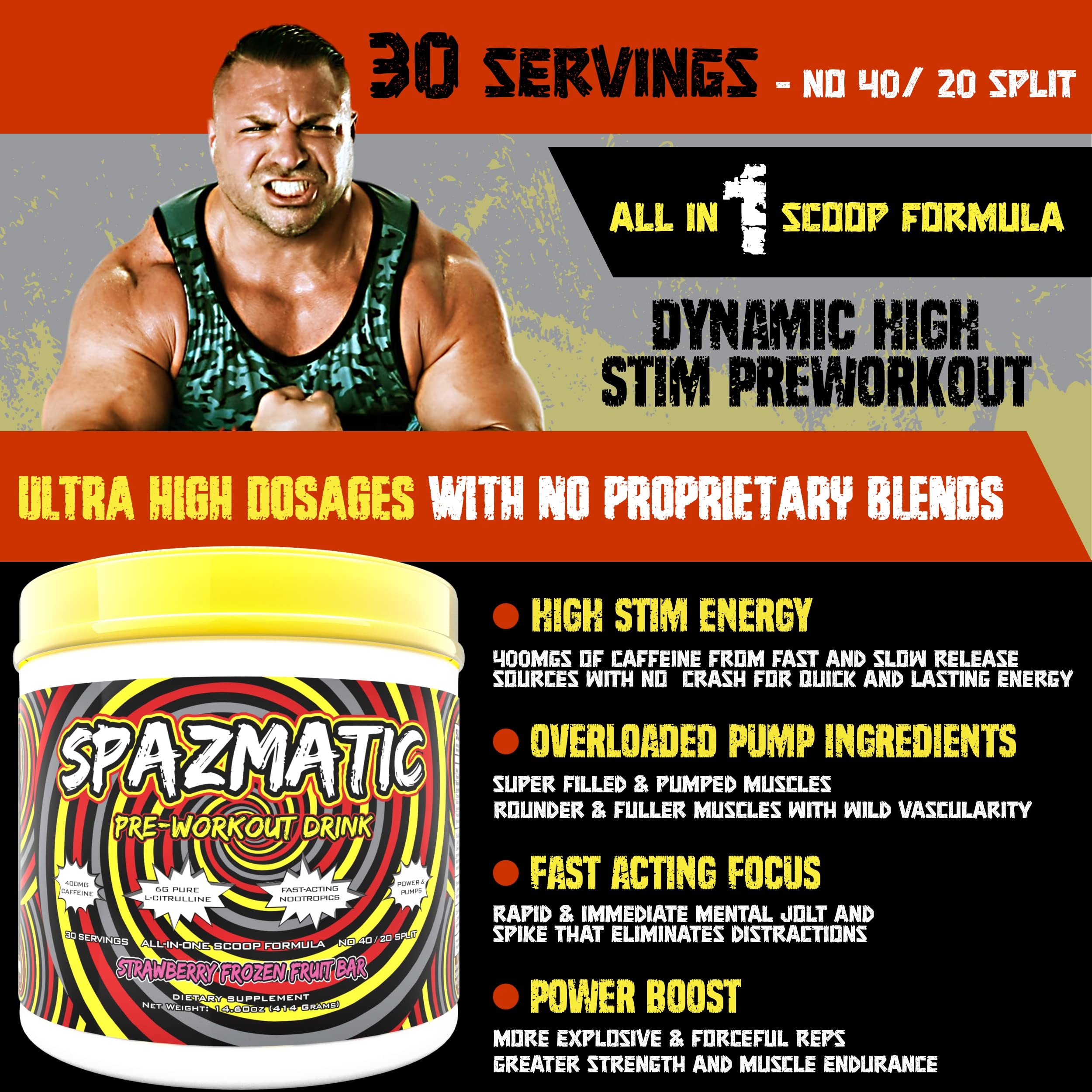 Spazmatic Pre-Workout Powder - 400mgs Caffeine - 6 Grams Pure Citrulline for Muscle TIM MURIELLO'S SPAZMATIC PRE-WORKOUT DRINK uk supplements
