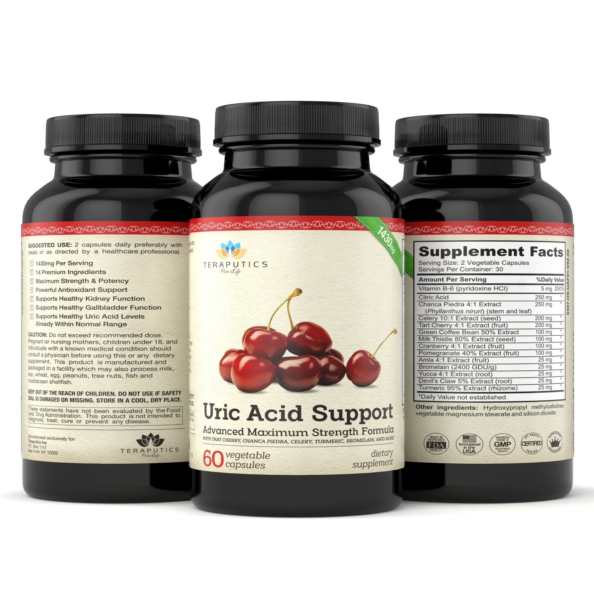 Uric Acid Support Formula | Advanced Uric Acid Cleanse & Kidney Support Supplement - Includes Tart Cherry Concentrate, Celery Seed Extract + 12 More High Potency Ingredients, 60 Veggie Capsules Teraputics uk supplements
