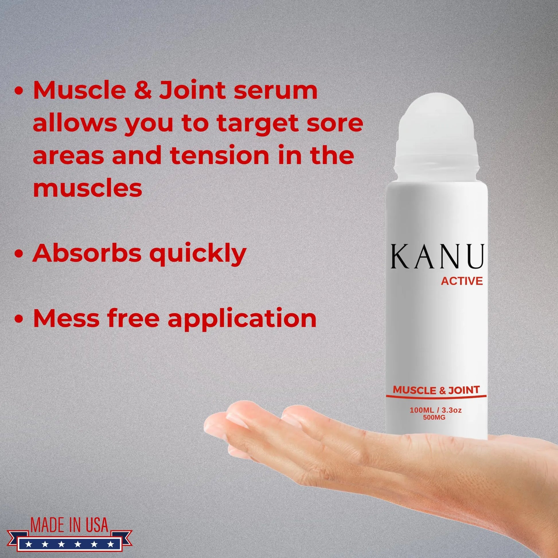 Muscle & Joint Relief Roll-On Cooling Serum- 3.3 oz- Fast Absorbing Pain Relief for Sore Muscles and Joints- Workout Recovery and Joint Support for Athletes and Active Lifestyles KANU uk supplements