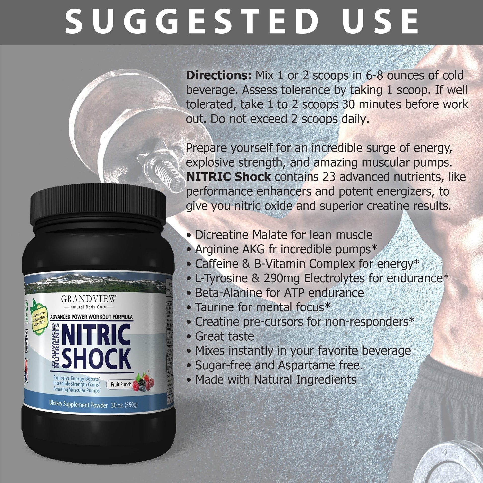 N Shock- Pre Workout Powder, x10 Strength, 44 Servings, (Fruit Punch) Boost Energy Grandview Natural Body Care uk supplements