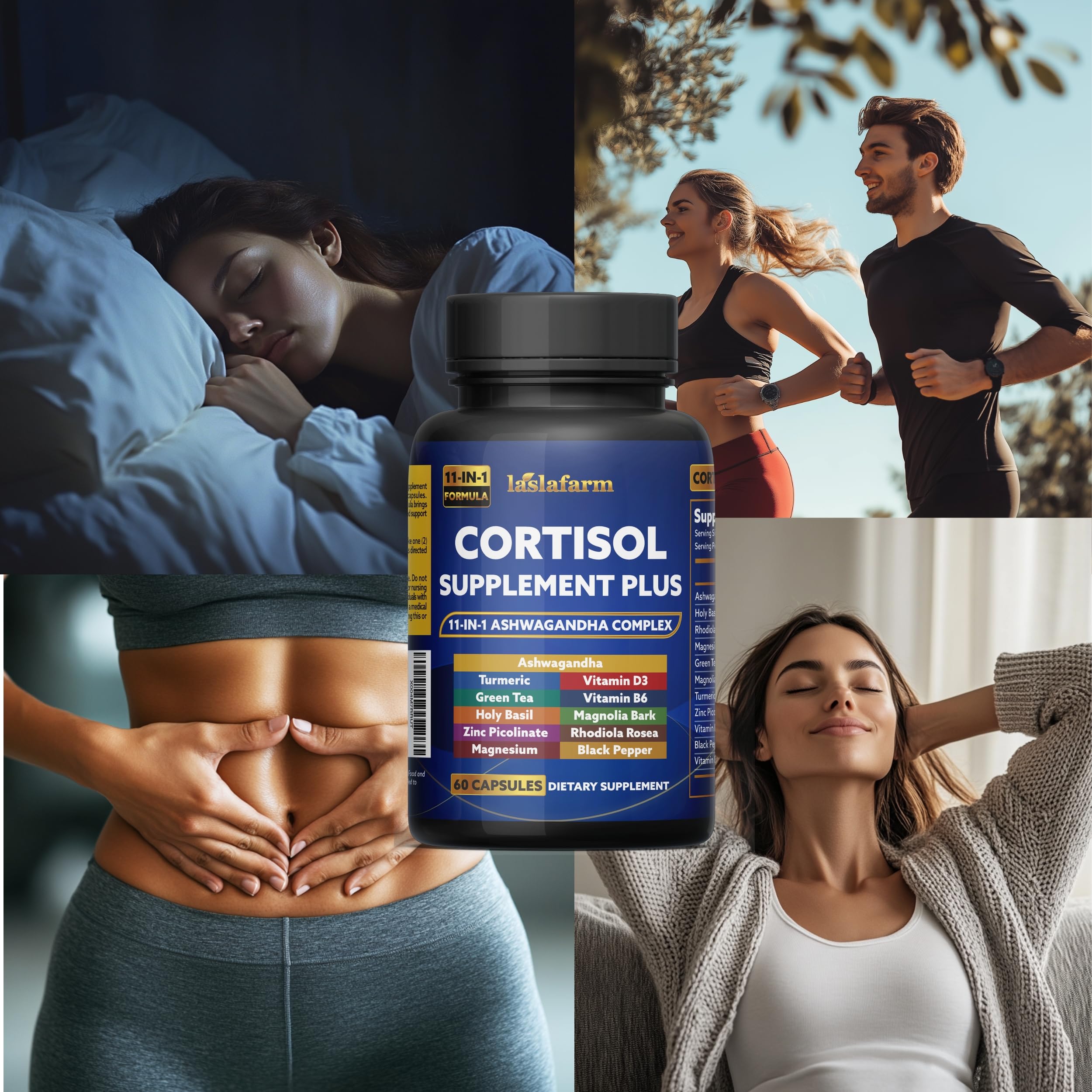 laslafarm 11in1 Cortisol Plus Supplement, 11in1 Ashwagandha and Natural Herbal Complex Vitamin Blend for Daily Mood, Focus and Sleep, Suitable for Women and Men 60 Capsules laslafarm uk supplements