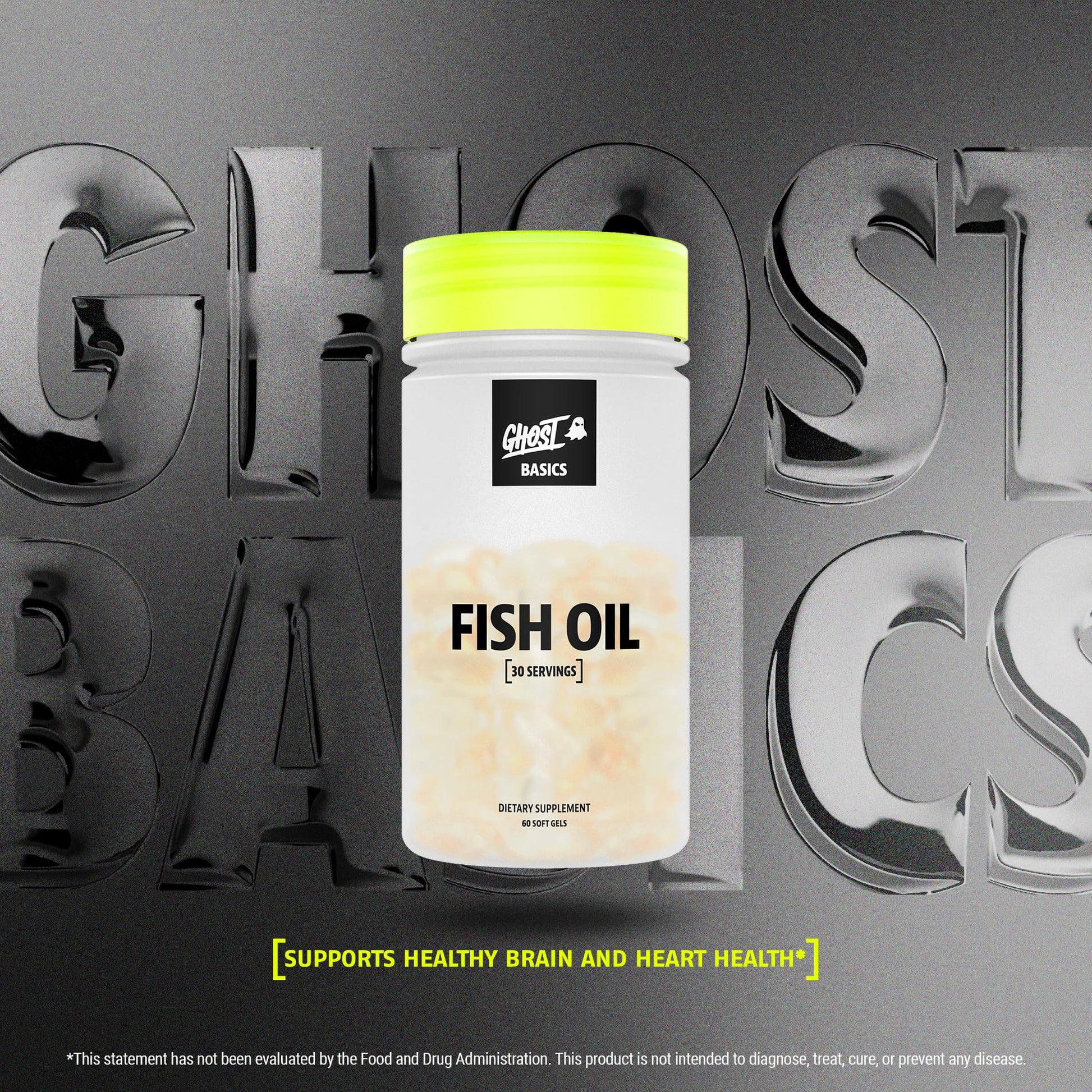 GHOST Basics Fish Oil Supplement, 3000MG Daily Omega 3 Fatty Acids with DHA & EPA for Brain, Heart Health & Immunity Support - Gluten-Free & Soy-Free - 60 Enteric Coated Softgels GHOST uk supplements