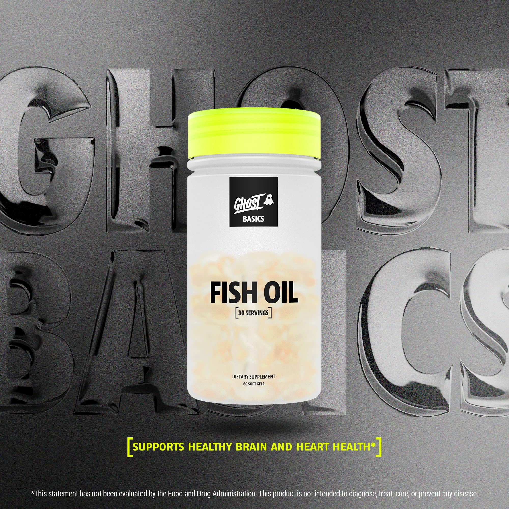 GHOST Basics Fish Oil Supplement, 3000MG Daily Omega 3 Fatty Acids with DHA & EPA for Brain, Heart Health & Immunity Support - Gluten-Free & Soy-Free - 60 Enteric Coated Softgels GHOST uk supplements