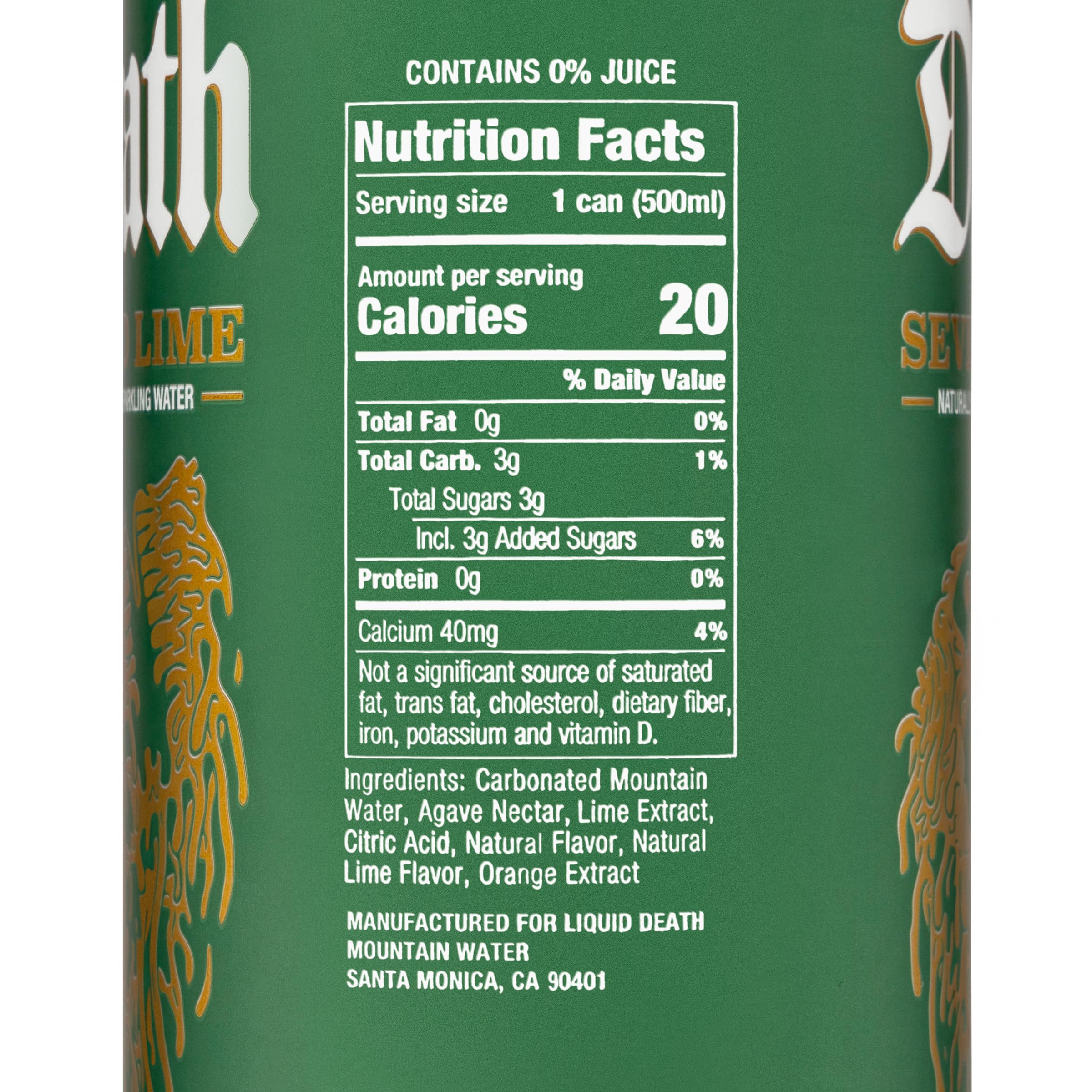Liquid Death Flavored Sparkling Water with Agave, Severed Lime, 16.9 oz Tallboys (12-Pack) Liquid Death uk supplements