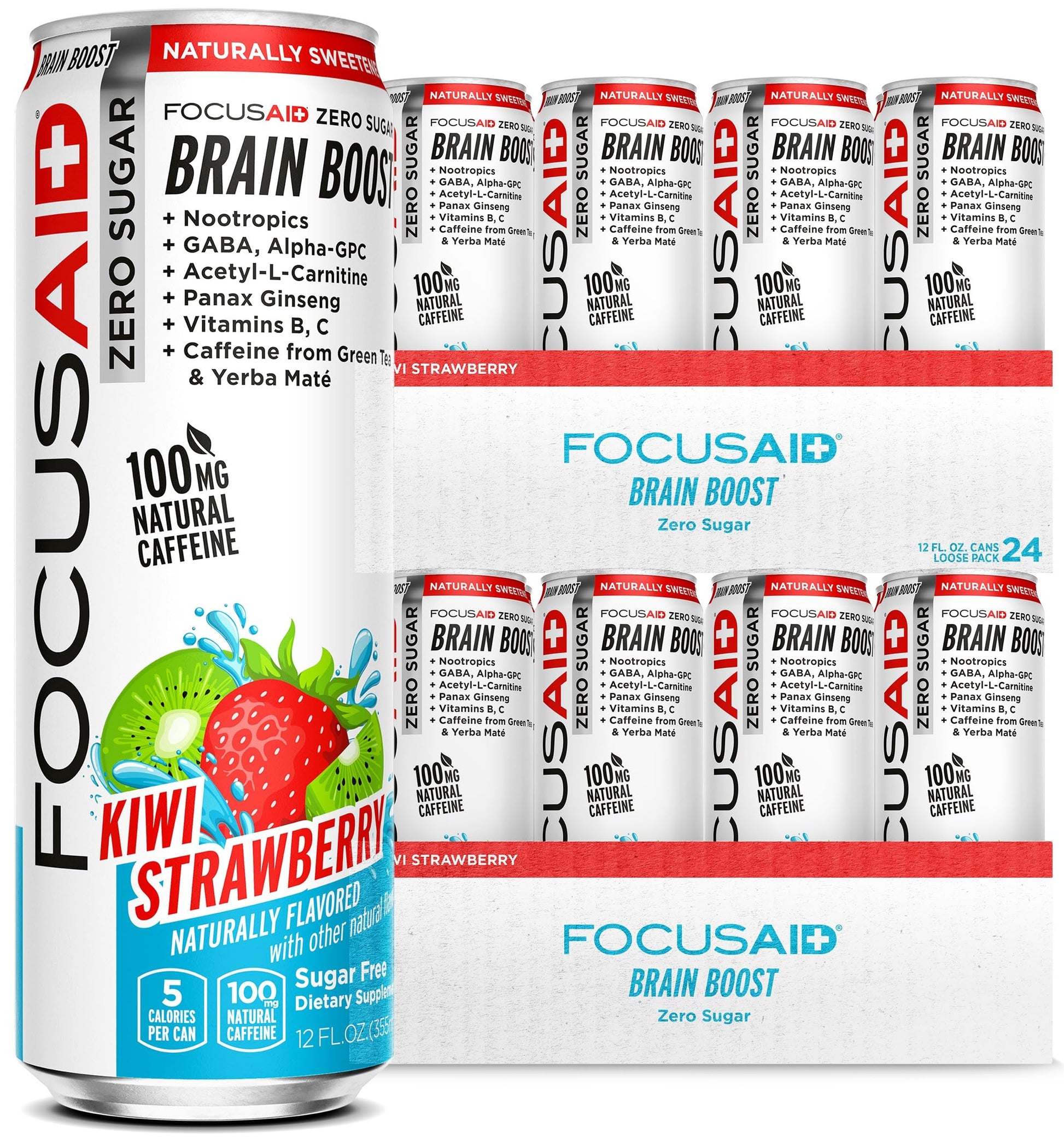 FOCUSAID ZERO SUGAR Nootropics Blend, Alpha-GPC, GABA, 100mg Natural Caffeine from Green Tea, Yerba Mate, Vitamin B-Complex, Keto-Friendly, No Artificial Sweeteners, 12 Fl Oz (Pack of 24) LIFEAID uk supplements