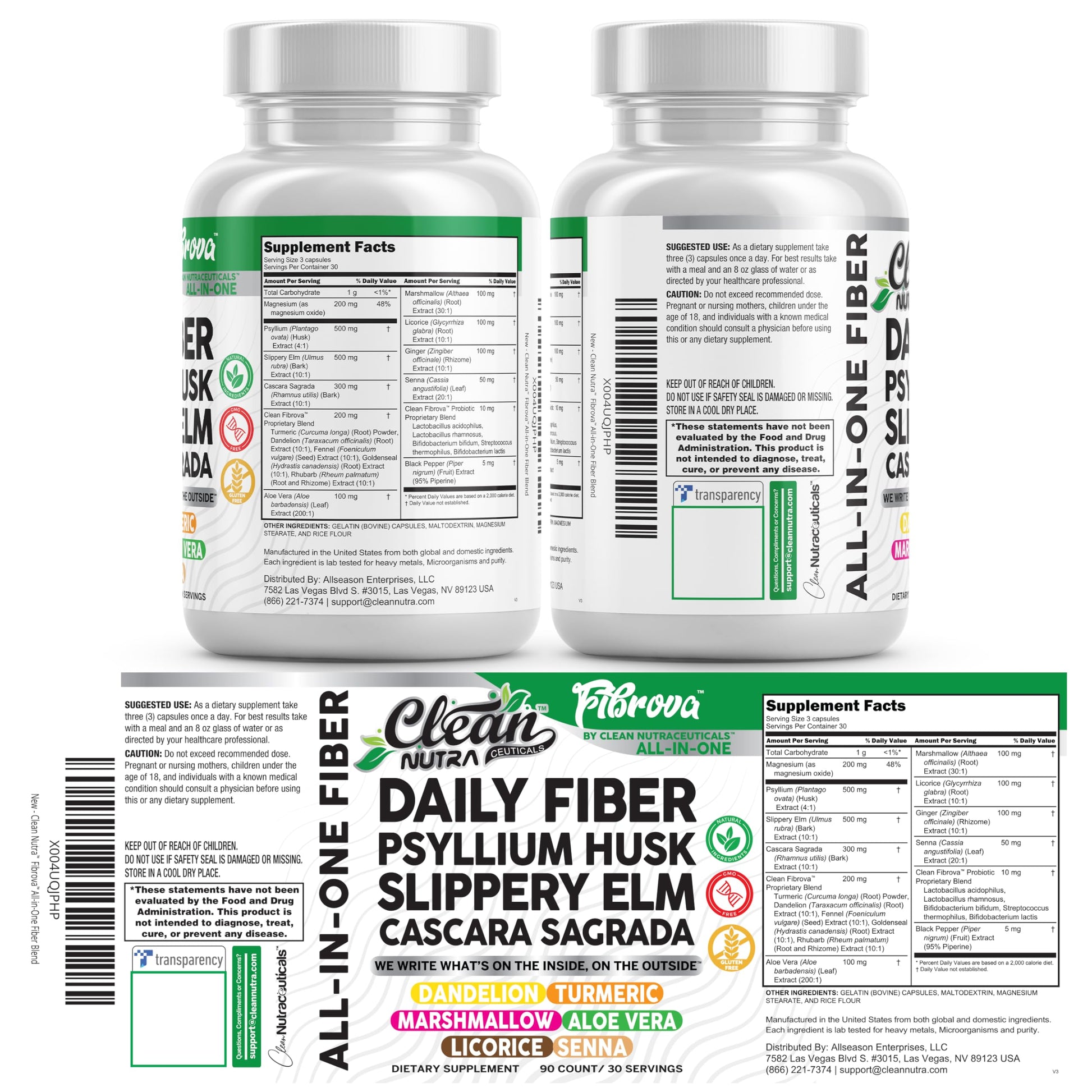 Fiber Supplement Capsules Slippery Elm Psyllium Husk Cascara Sagrada Dandelion Root Turmeric Supplement Aloe Vera Licorice Senna Marshmallow Root Digestive Health Cleanse 90 Pills by Clean Nutra Clean Nutraceuticals uk supplements