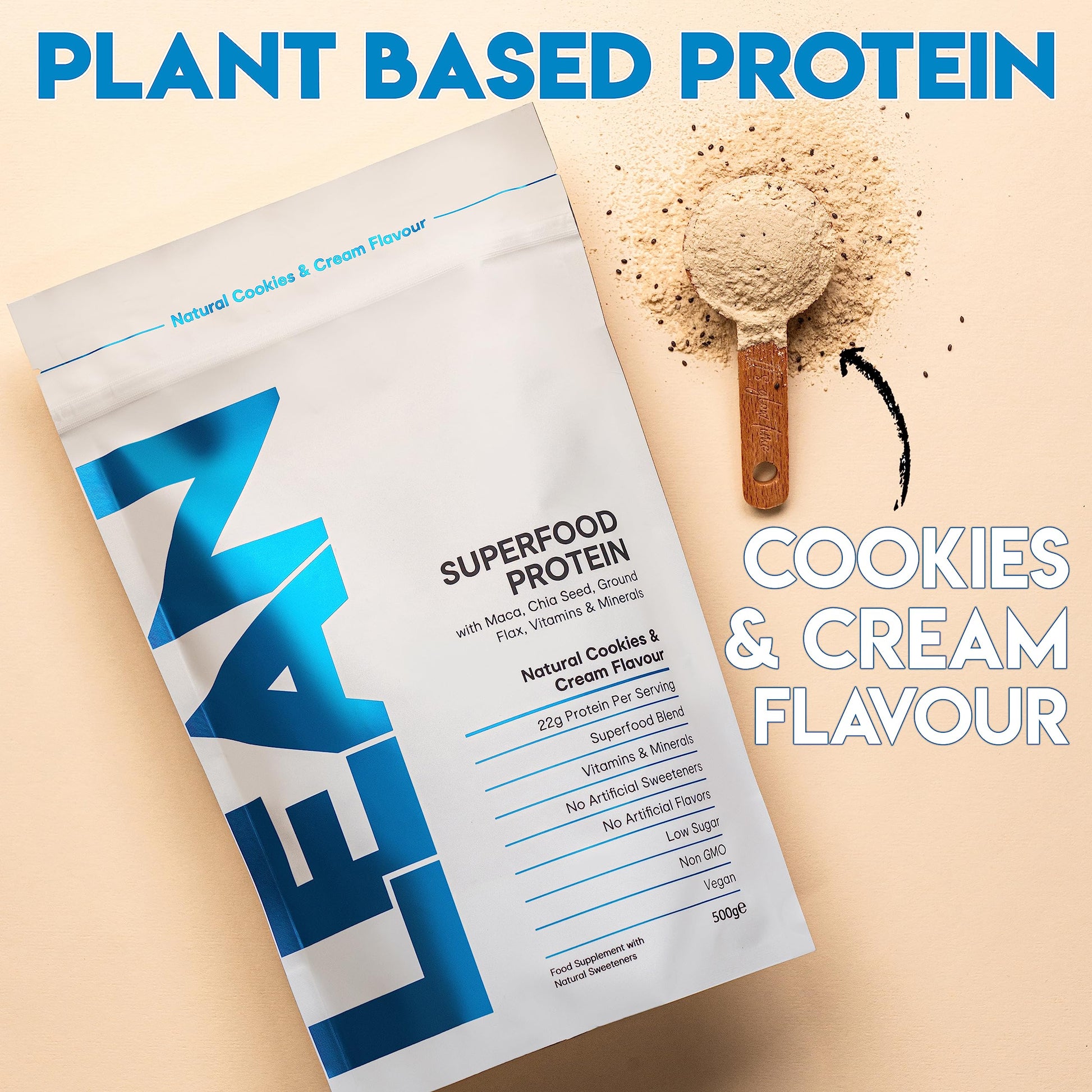 LEAN with Lilly Superfood Protein Vegan Protein Plant Based Protein Cookies and Cream Flavour 500g Lean With Lilly uk supplements