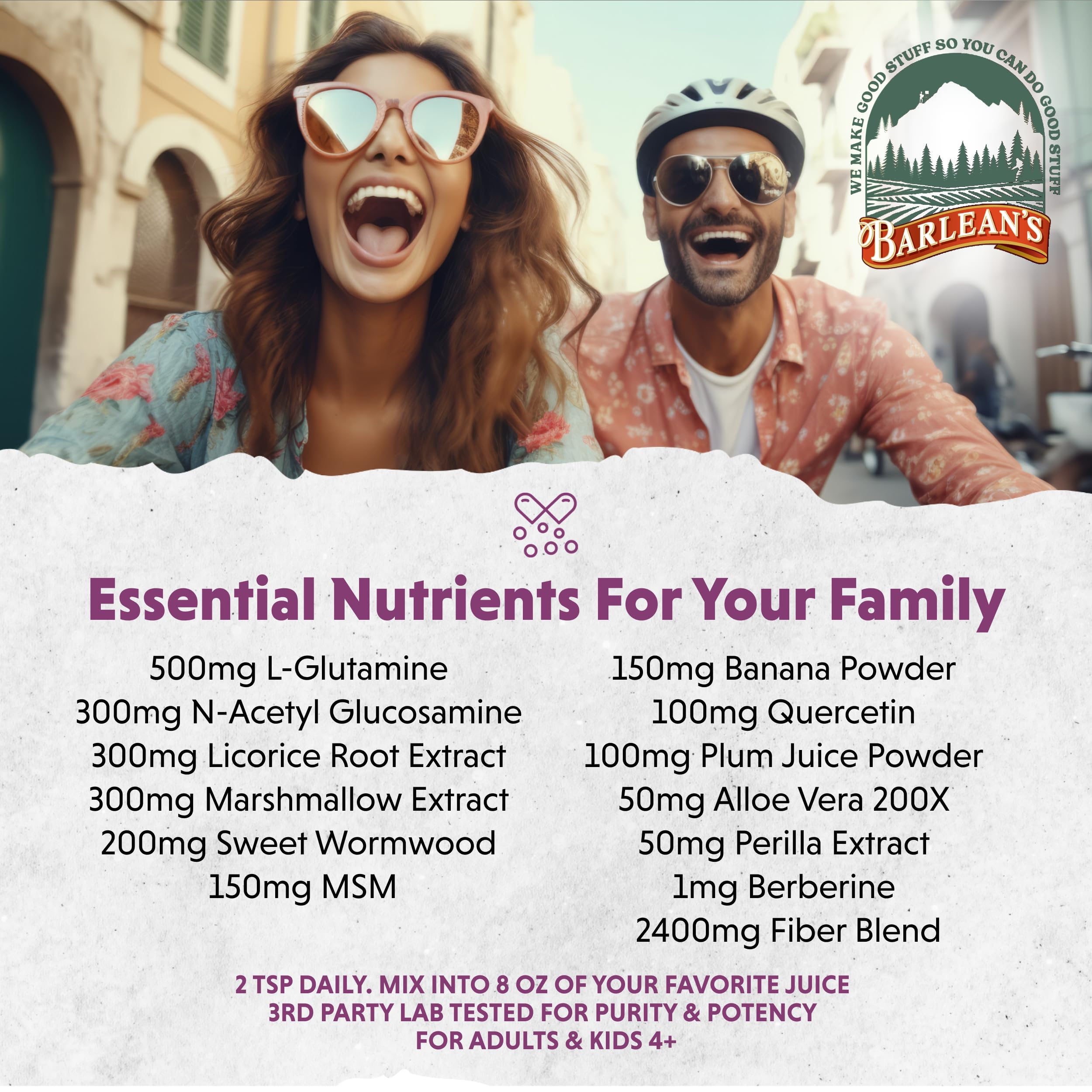 Barlean's Gut Health Powder, Intestinal Repair Fiber and Digestive Support Blend for Men and Women, Mixed Berry Drink Mix, 6.35 oz Barlean's uk supplements