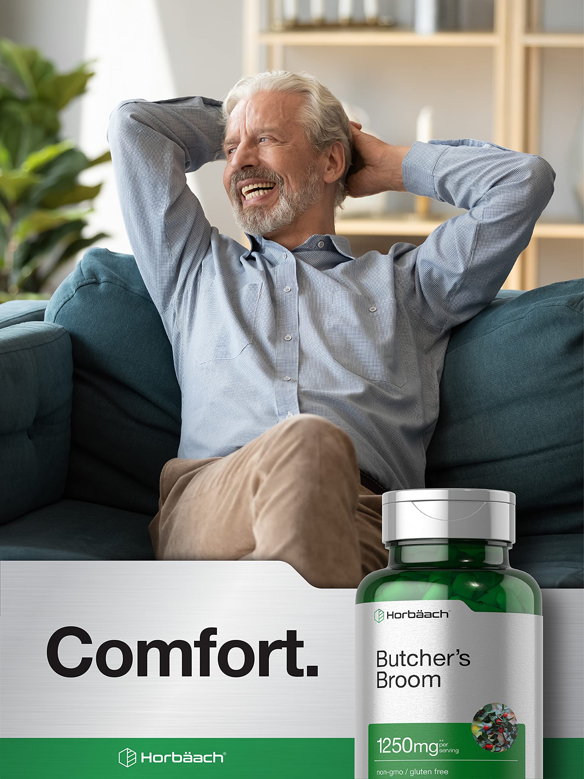 Butchers Broom Capsules 1250mg | 120 Count | Non-GMO, Gluten Free | Traditional Herb Horbäach uk supplements