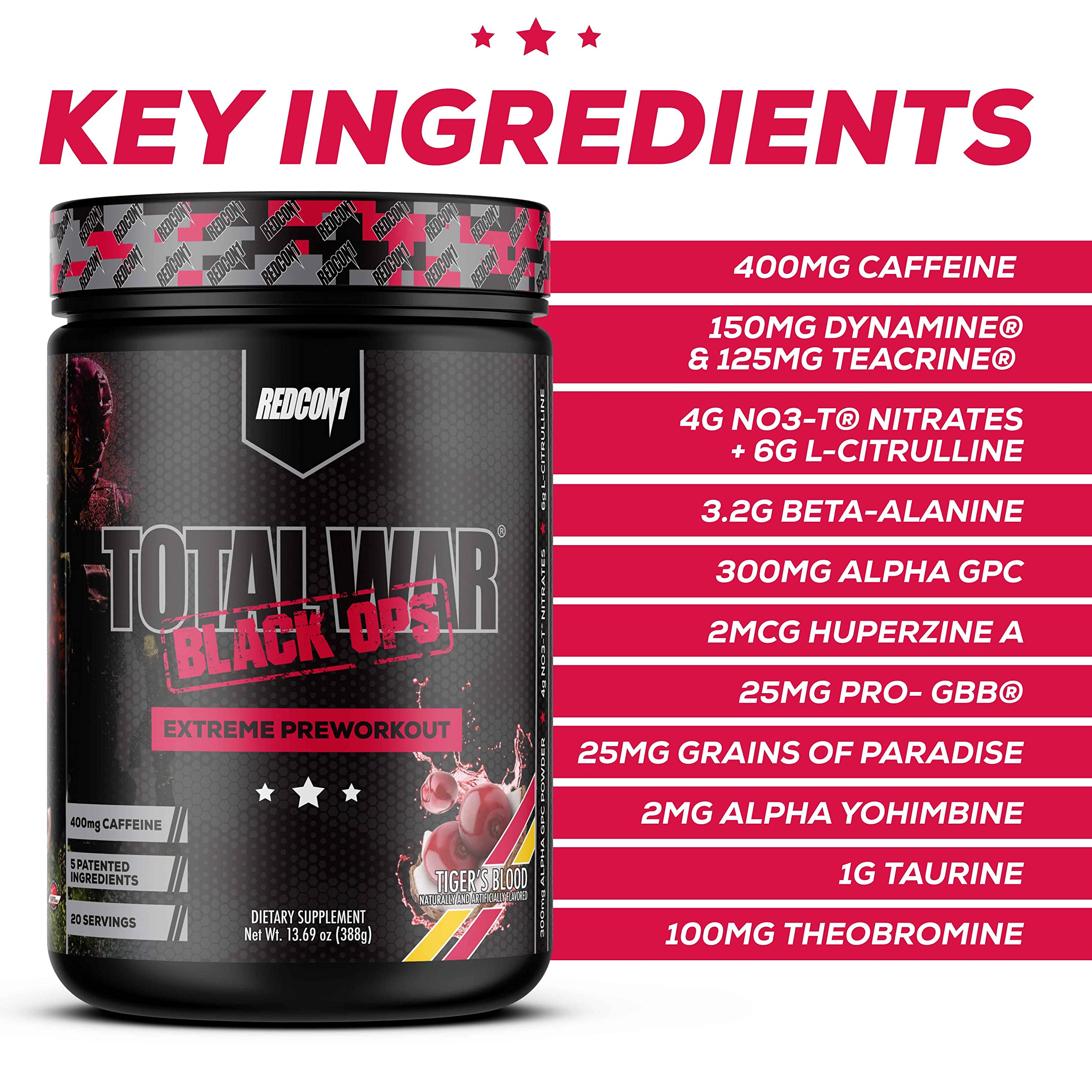 REDCON1 Total War Black Ops Extreme Preworkout Powder, Tigers Blood, High Stimulant REDCON1 uk supplements