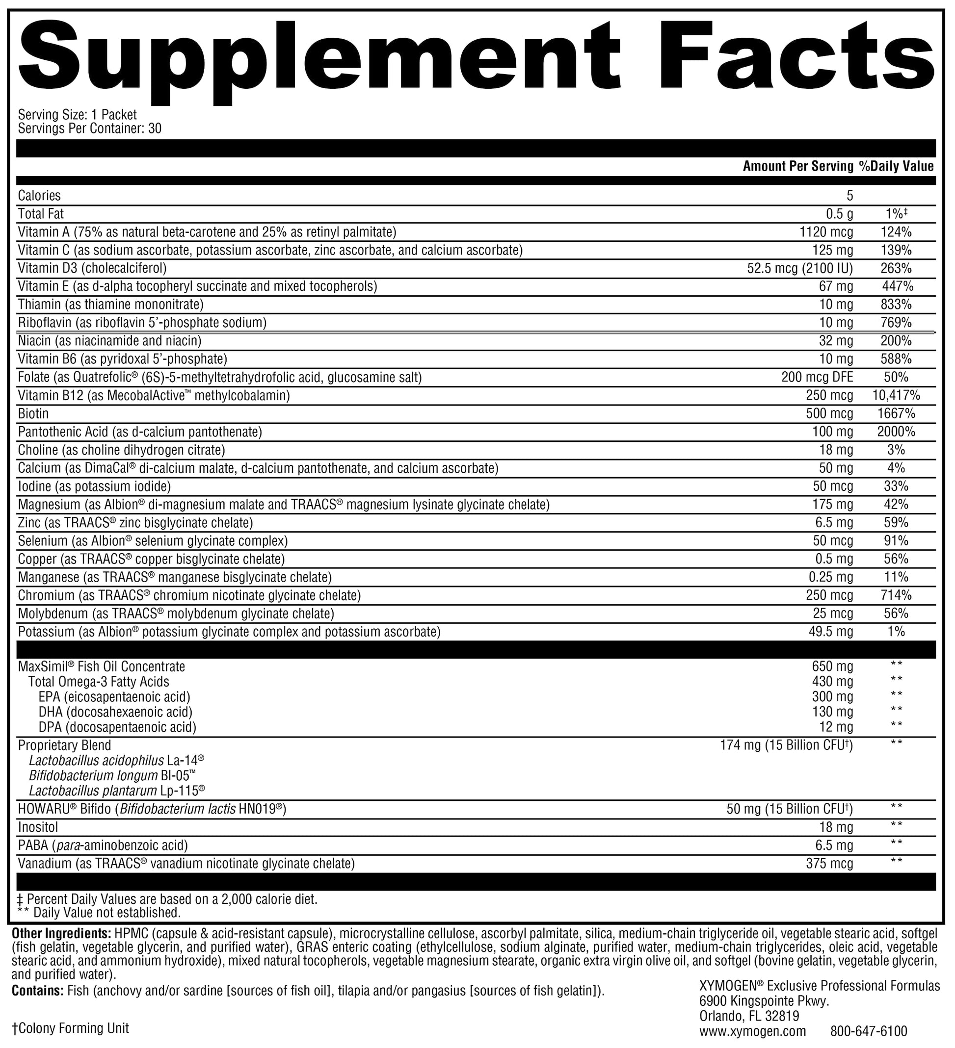 XYMOGEN Foundation Essentials - Daily Supplement Packets for Overall Health - Fish Oil, Magnesium & Probiotics - Travel-Friendly - Gluten-Free & Non-GMO - 30 Packets XYMOGEN uk supplements