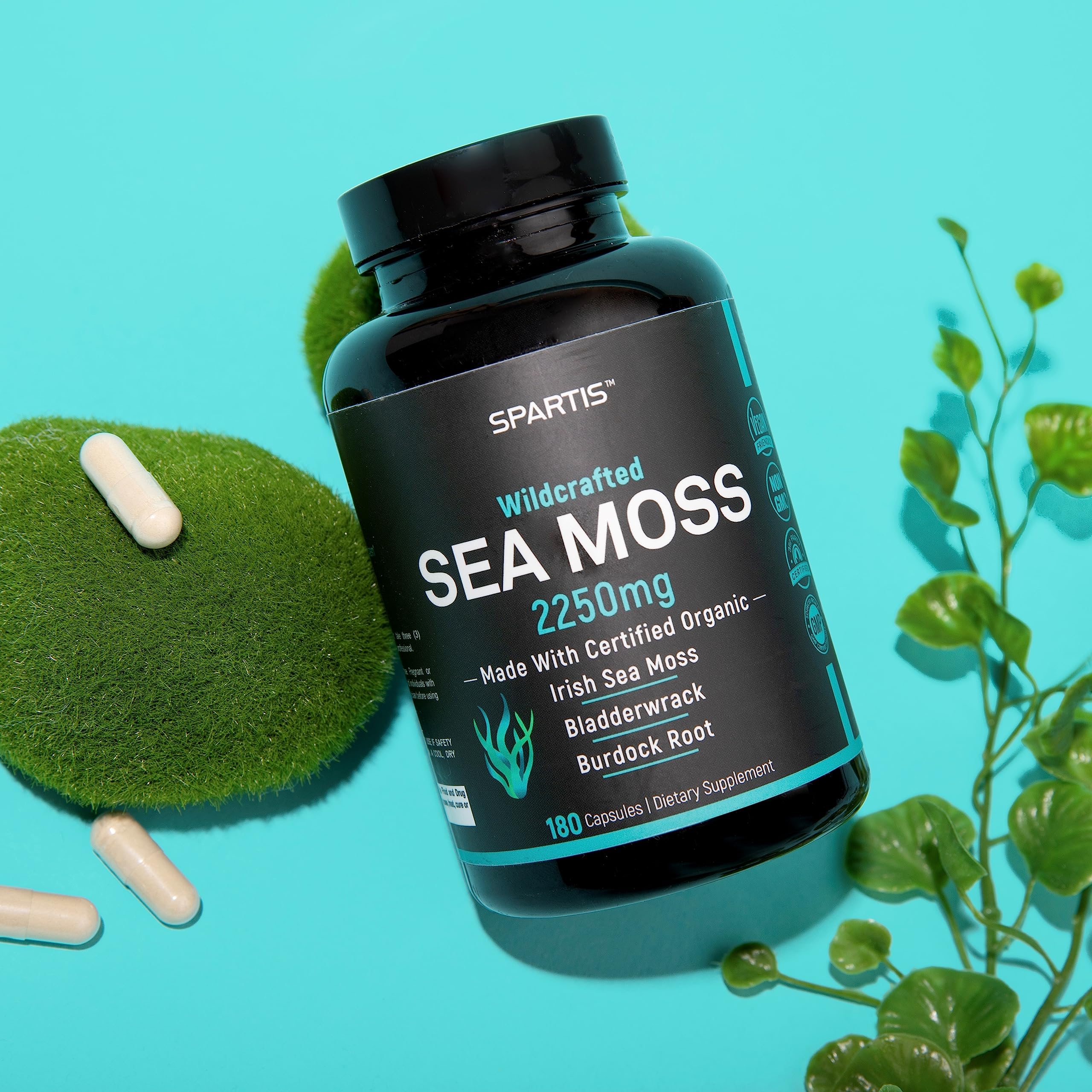 Certified Organic Sea Moss Capsules 2250mg Wildcrafted Irish Sea Moss Burdock Root SPARTIS uk supplements