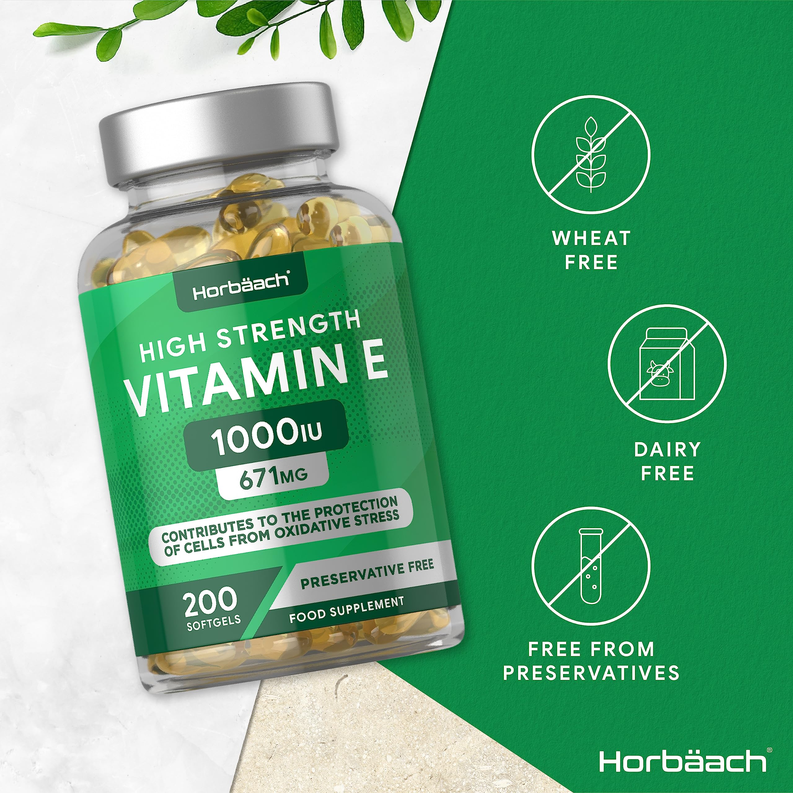 Vitamin E Capsules 1000iu | 200 Count | High Strength Vitamin E as DL-Alpha Tocopheryl Horbäach uk supplements