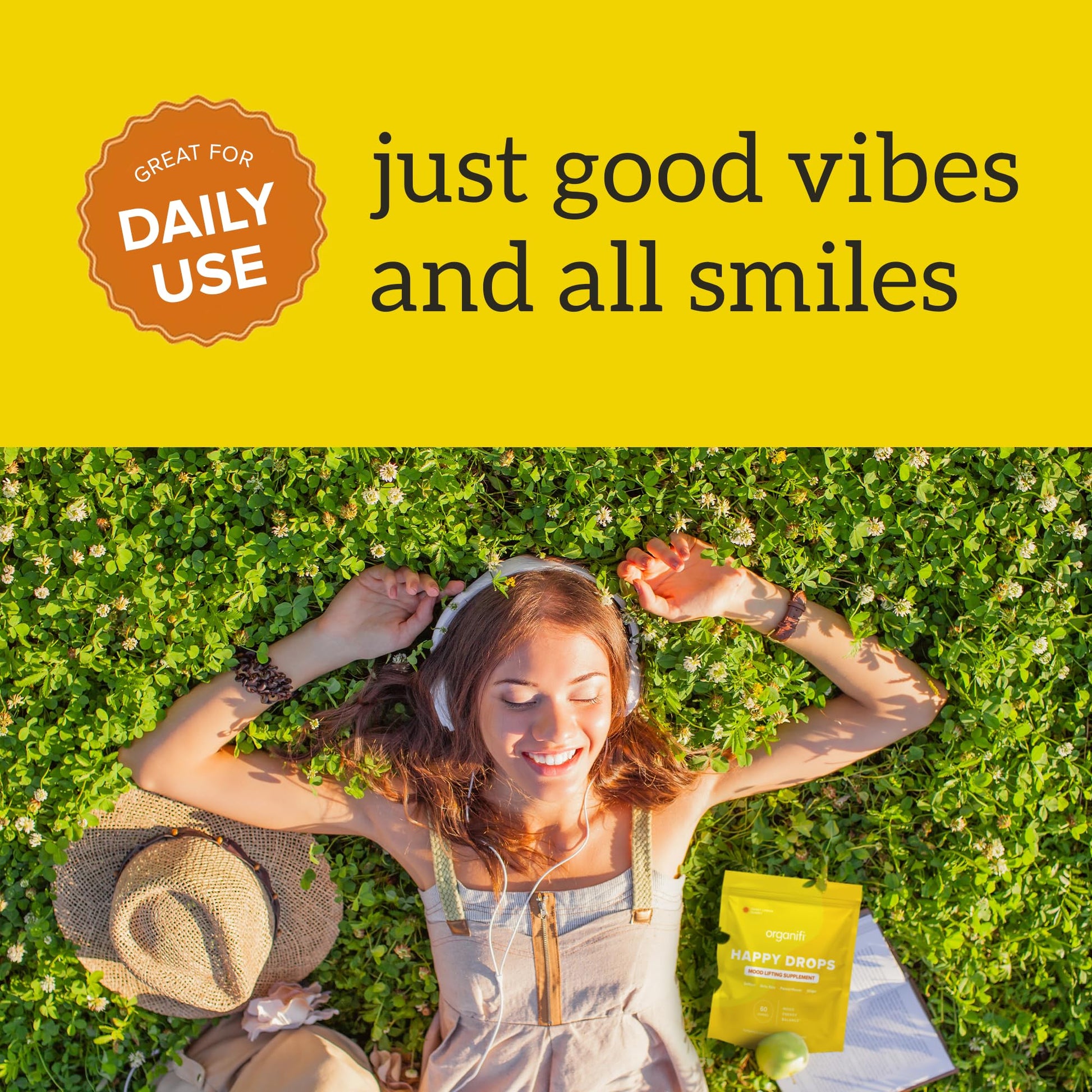 Organifi Happy Drops - Daily Superfood Happy Gummies for Adults - Mood Support Supplement for Balance, Bliss, Energy and Taking the Edge Off - Sweet Lemon Flavor - 60 Gummies Organifi uk supplements