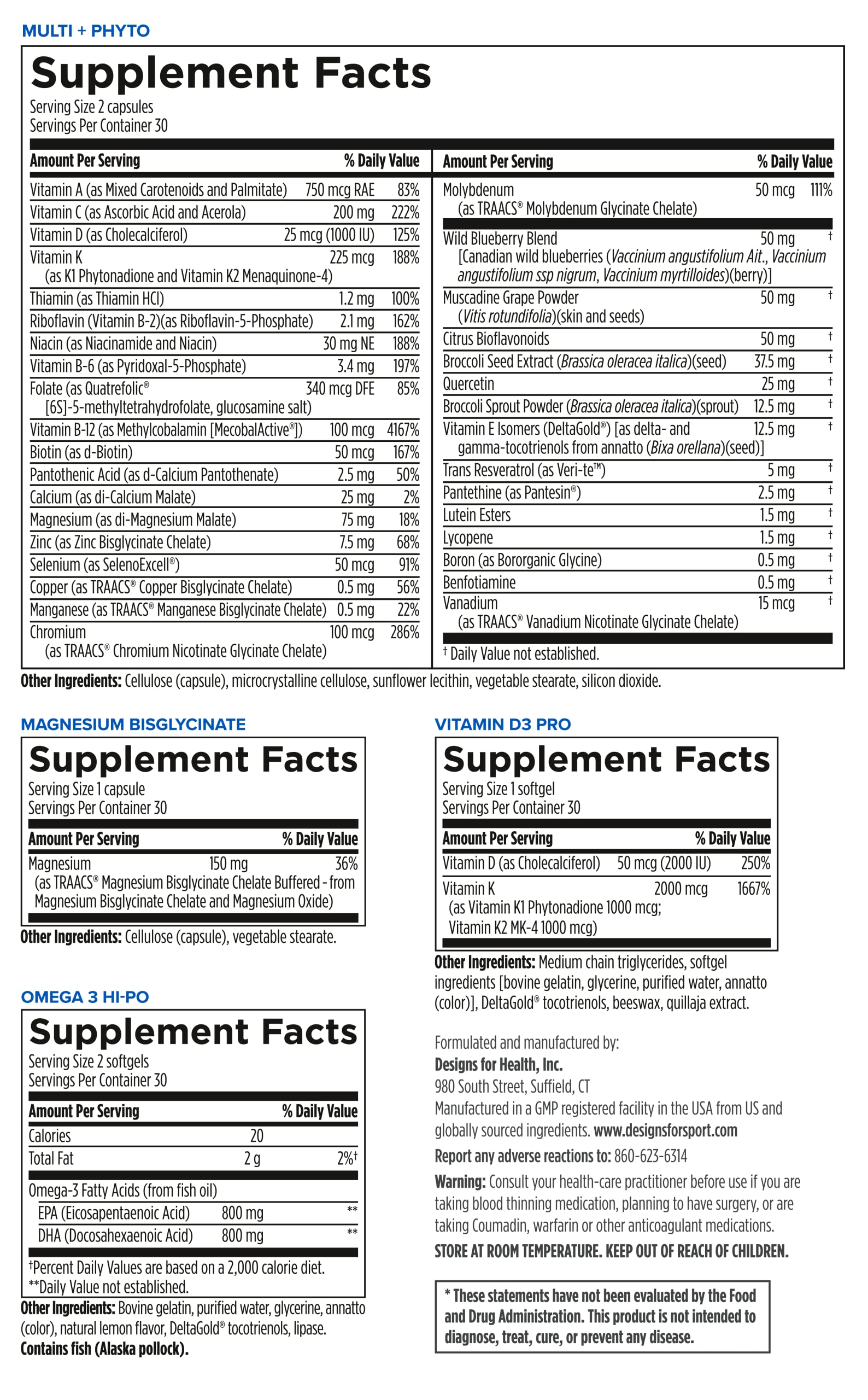 Designs for Sport Vitamin Packs - NSF Certified for Sport Power Pack with Daily Multivitamin, Fish Oil Omega-3, Magnesium Glycinate & Vitamin D3 + K - Athlete's Supplement Stack (30 Packets) Designs for Sport uk supplements