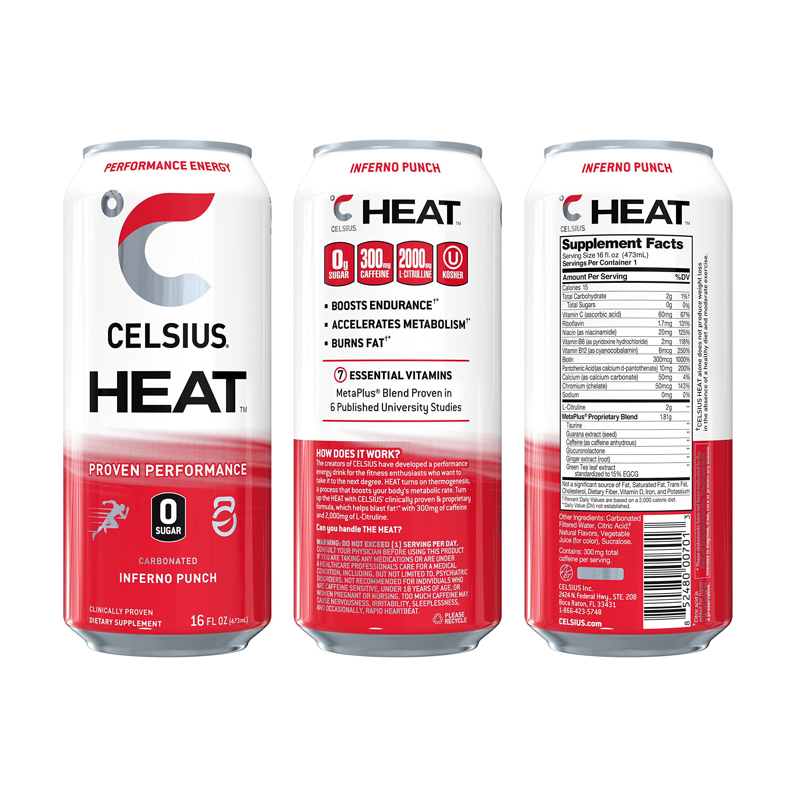 CELSIUS HEAT Inferno Punch Performance Energy Drink, Zero Sugar, 16oz. Can (Pack of 12) CELSIUS uk supplements