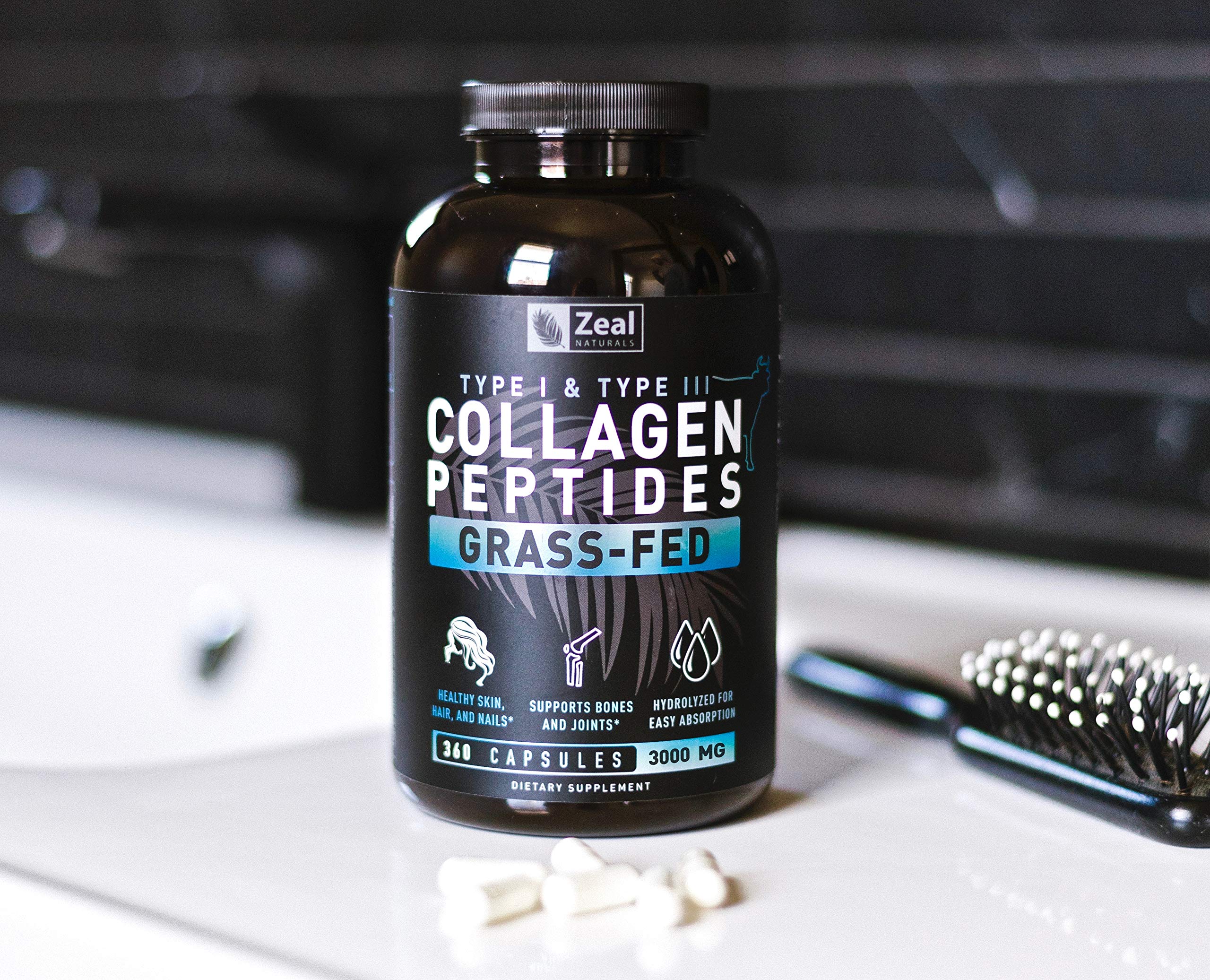 Zeal Naturals Collagen Peptides Collagen Pills (360 Capsules) Grass Fed Collagen Pepetide Powder - Hydrolyzed Collagen Powder for JointTendon SupplementHair Skin and Nails - Zeal Naturals uk supplements