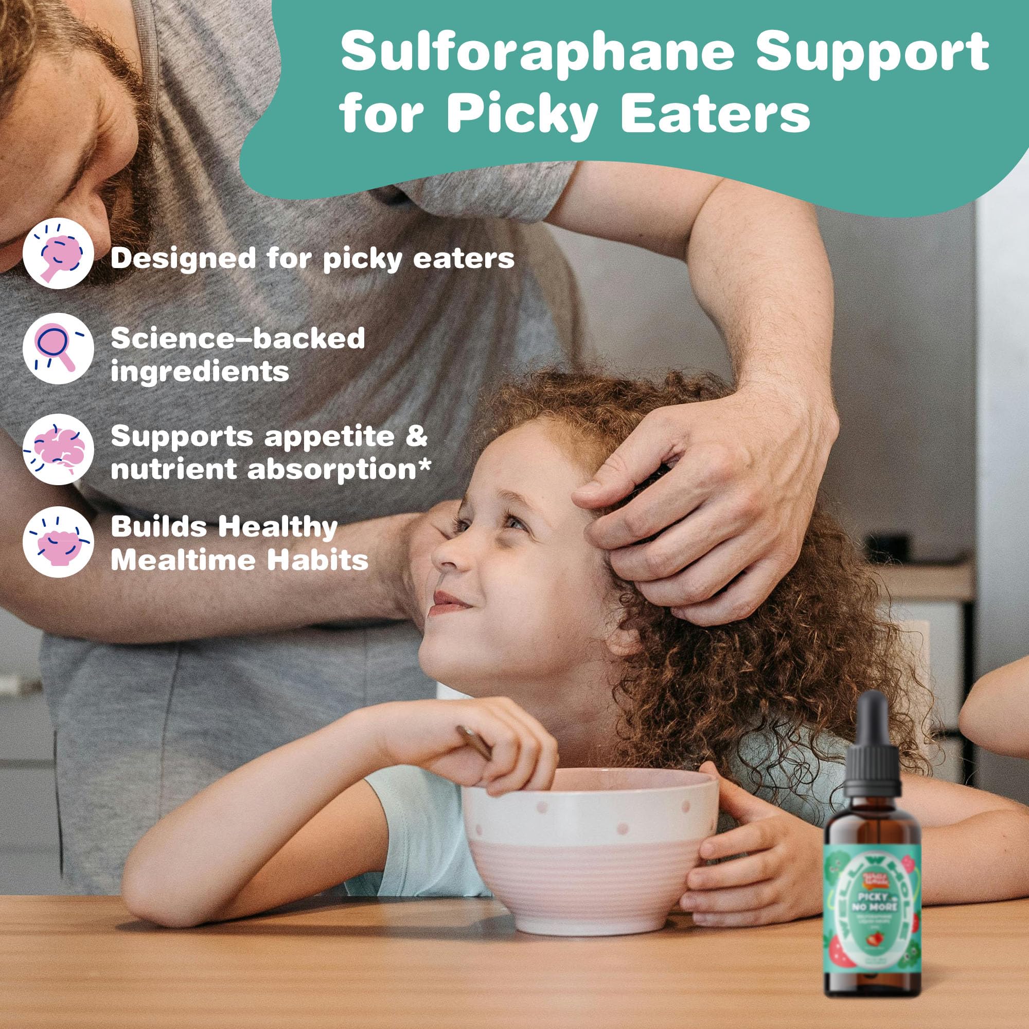Well&Whole Sulforaphane Kids Liquid Supplement – Pick No More Broccoli Sprout Extract Drops, Hidden Greens for Picky Eaters, Daily Nutrition Support, Sugar-Free, Vegan, 60mL Well&Whole uk supplements