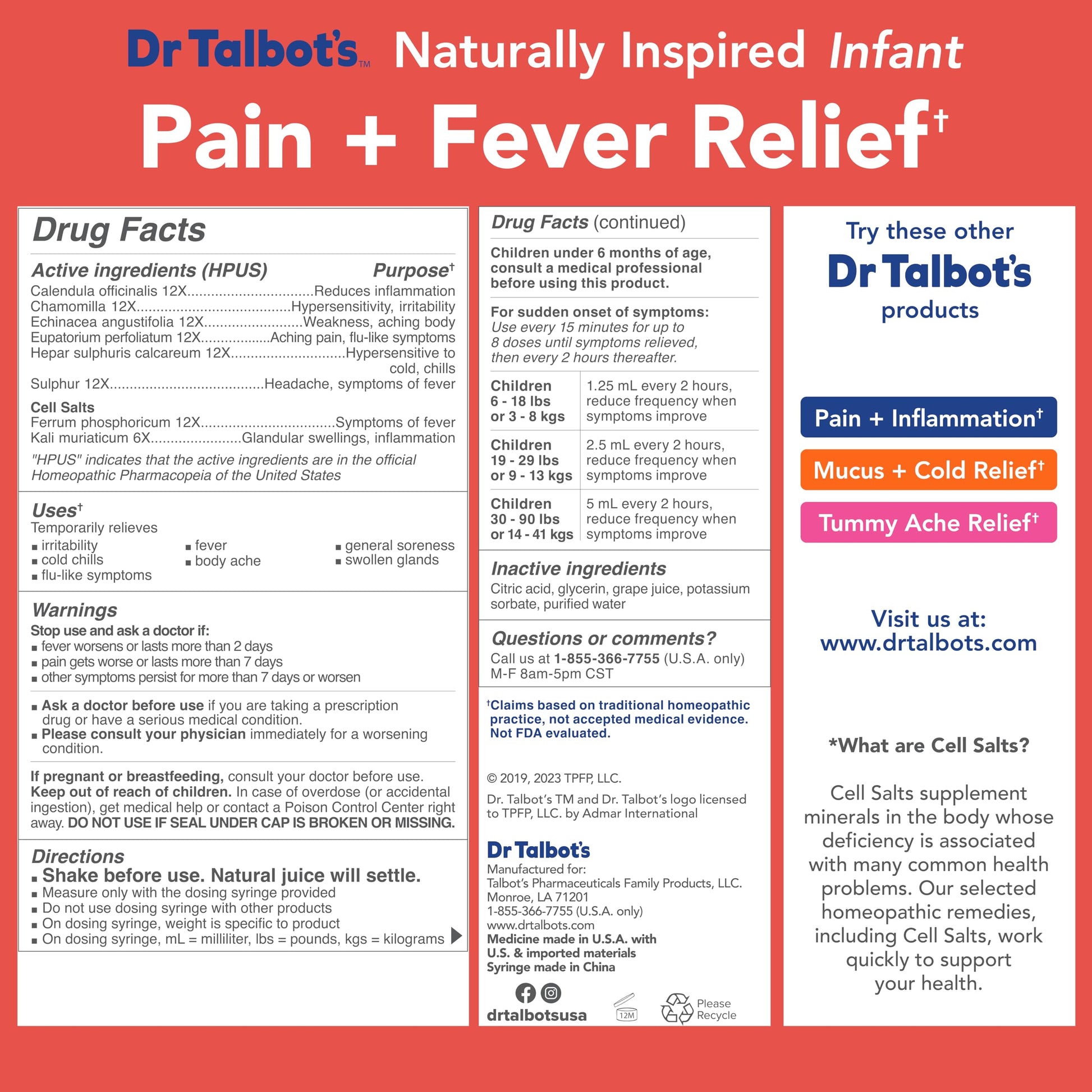 Dr. Talbot's Infant Pain and Fever Relief Liquid Medicine - 4 fl oz - 6+ Months - Grape Juice Flavor - No Alcohol, Dyes, or Parabens - Baby Essentials Dr. Talbot's uk supplements