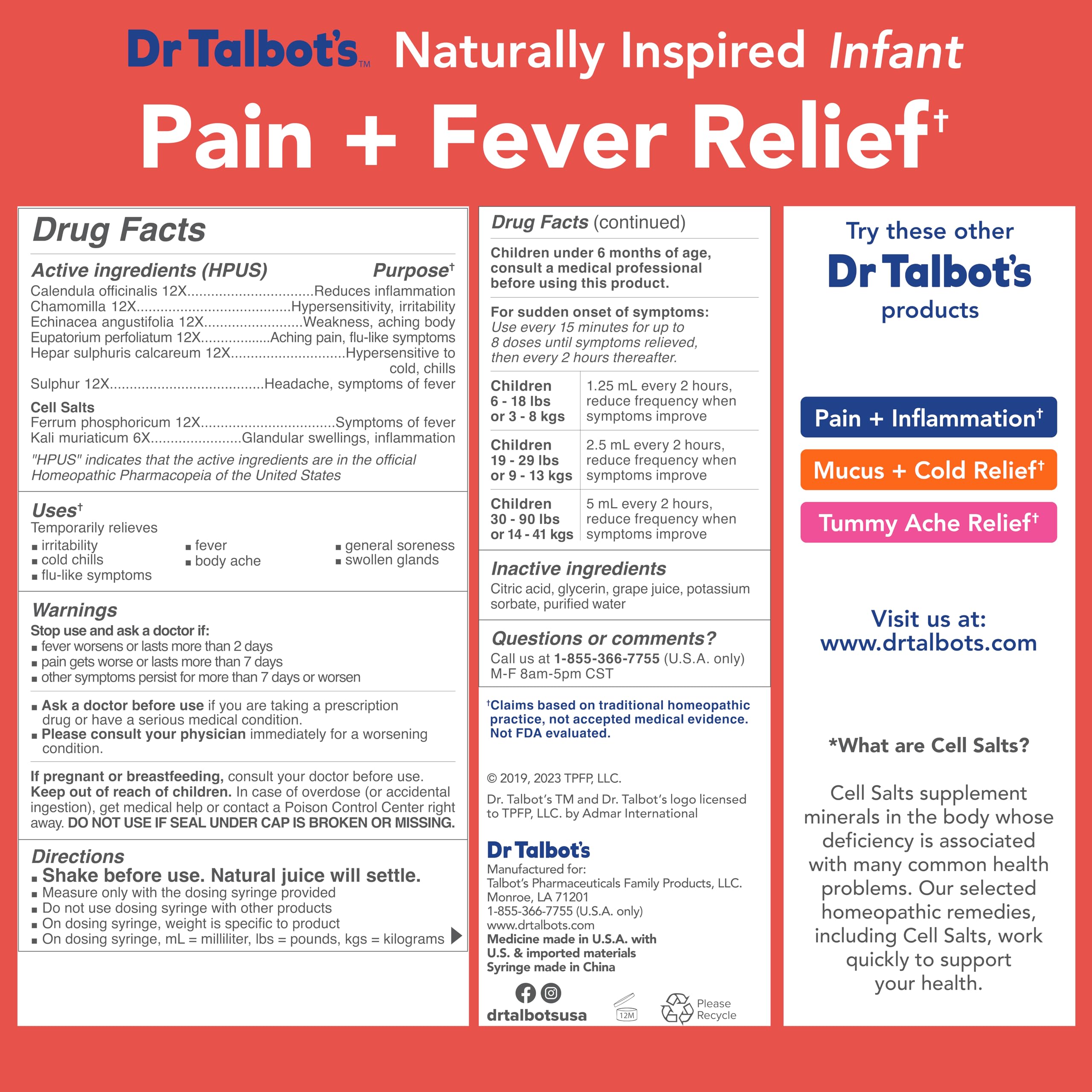 Dr. Talbot's Infant Pain and Fever Relief Liquid Medicine - 4 fl oz - 6+ Months - Grape Juice Flavor - No Alcohol, Dyes, or Parabens - Baby Essentials Dr. Talbot's uk supplements
