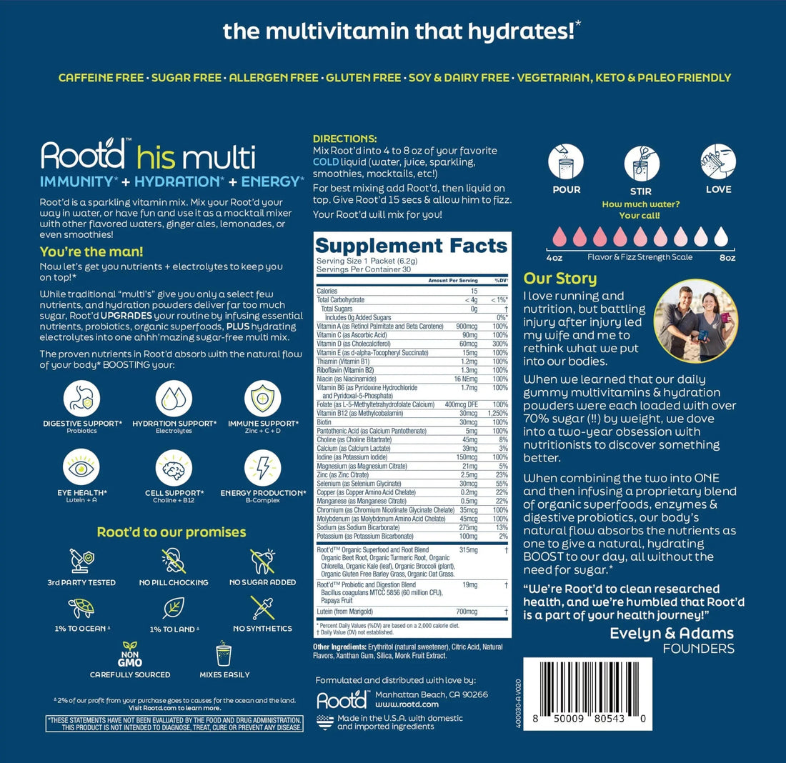 Root'd Multivitamin Powder for Men - 24 Vitamins & Minerals with 3X Electrolytes, 9 Organic Superfoods, Probiotics & Enzymes Root'd uk supplements