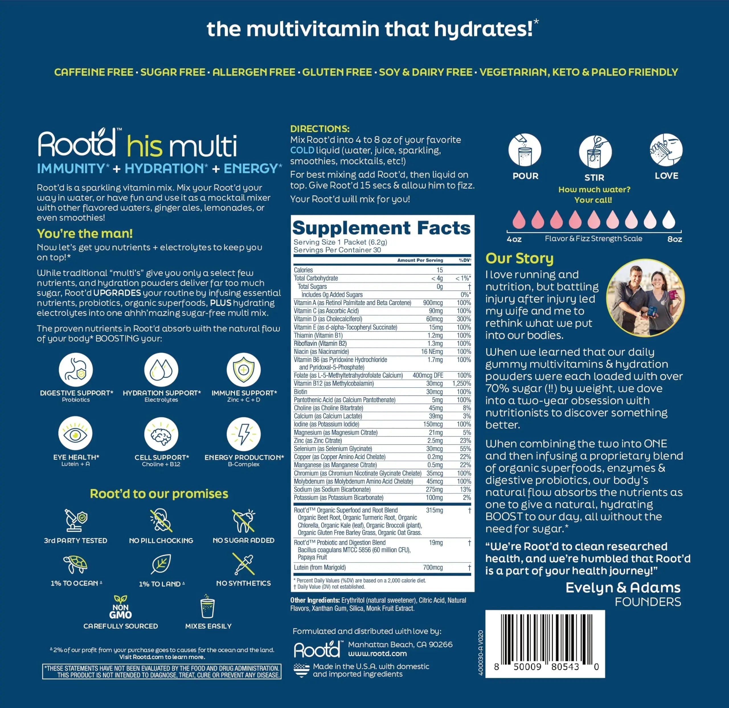 Root'd Multivitamin Powder for Men - 24 Vitamins & Minerals with 3X Electrolytes, 9 Organic Superfoods, Probiotics & Enzymes Root'd uk supplements