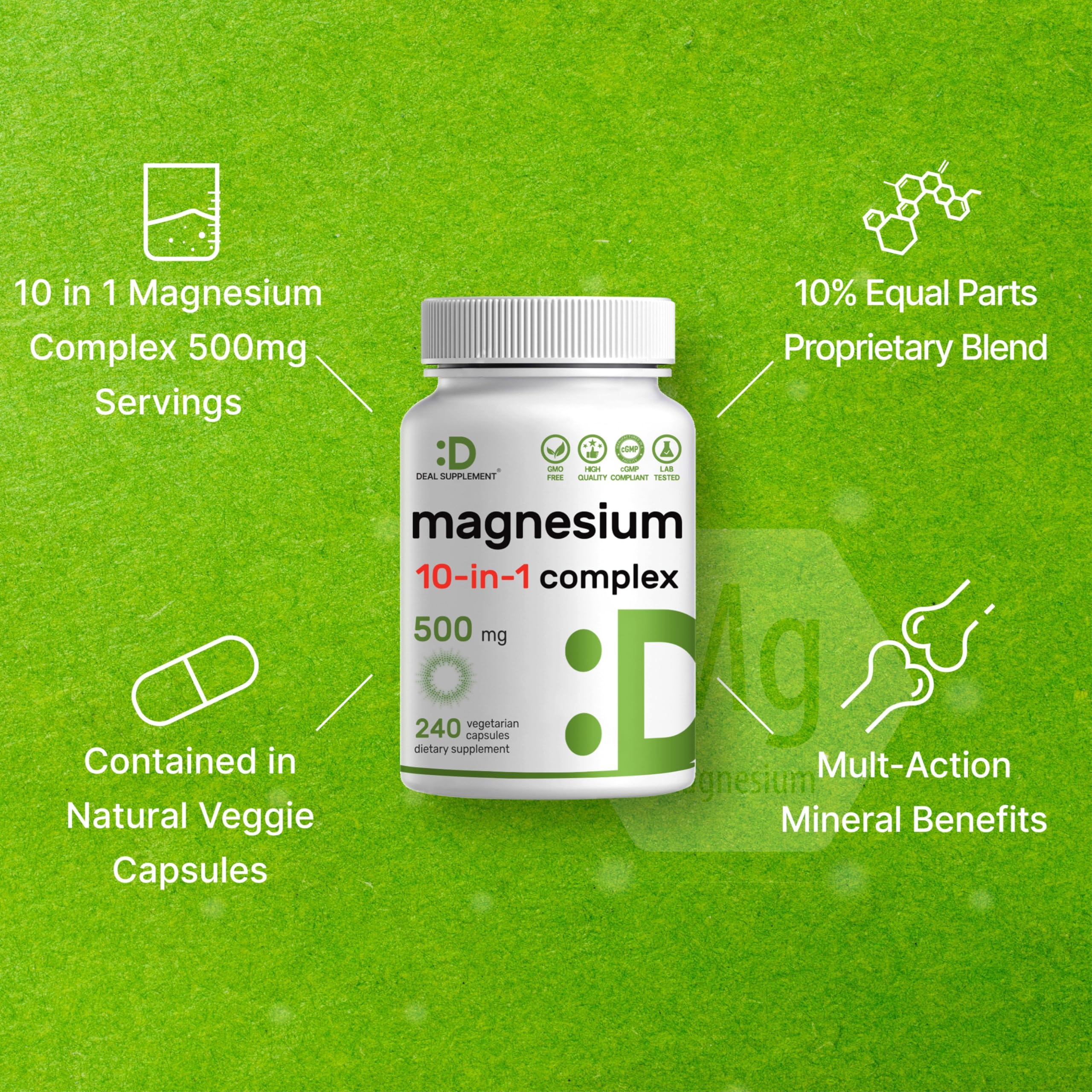 Magnesium Complex 500mg, 240 Veggie Capsules – 10-in-1 Glycinate, Citrate, Malate, Oxide, & More – 100% Chelated for Easy Absorption – Essential Mineral Supplement – Non-GMO DEAL SUPPLEMENT uk supplements