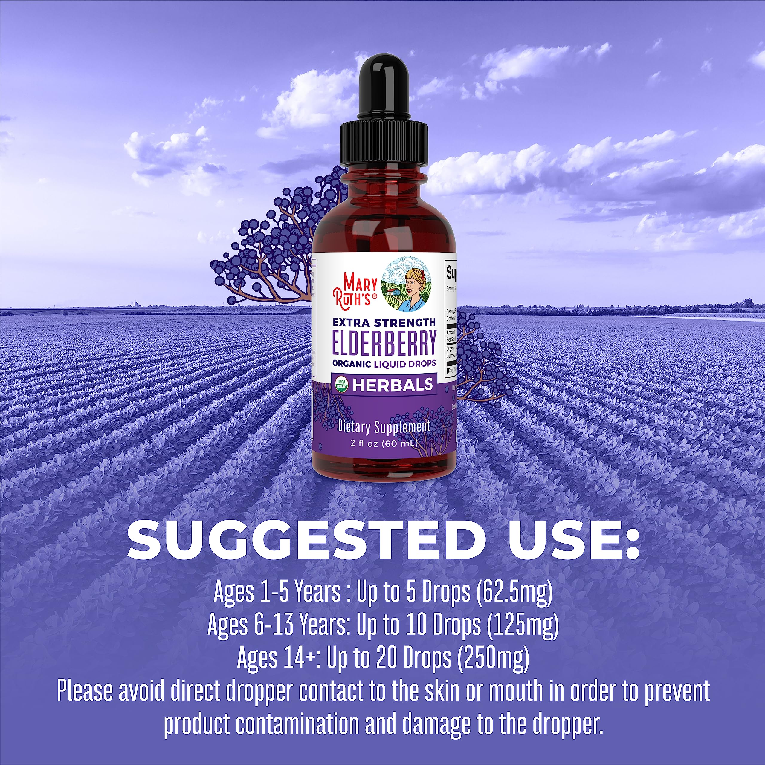 MaryRuth Organics Elderberry Syrup Extra Strength, USDA Organic Elderberry, Sugar Free Adults & Kids Immune Support Supplement for Ages 1+, Clean Label Project Verified®, Vegan, Gluten Free, 2 Fl Oz MARYRUTH'S uk supplements