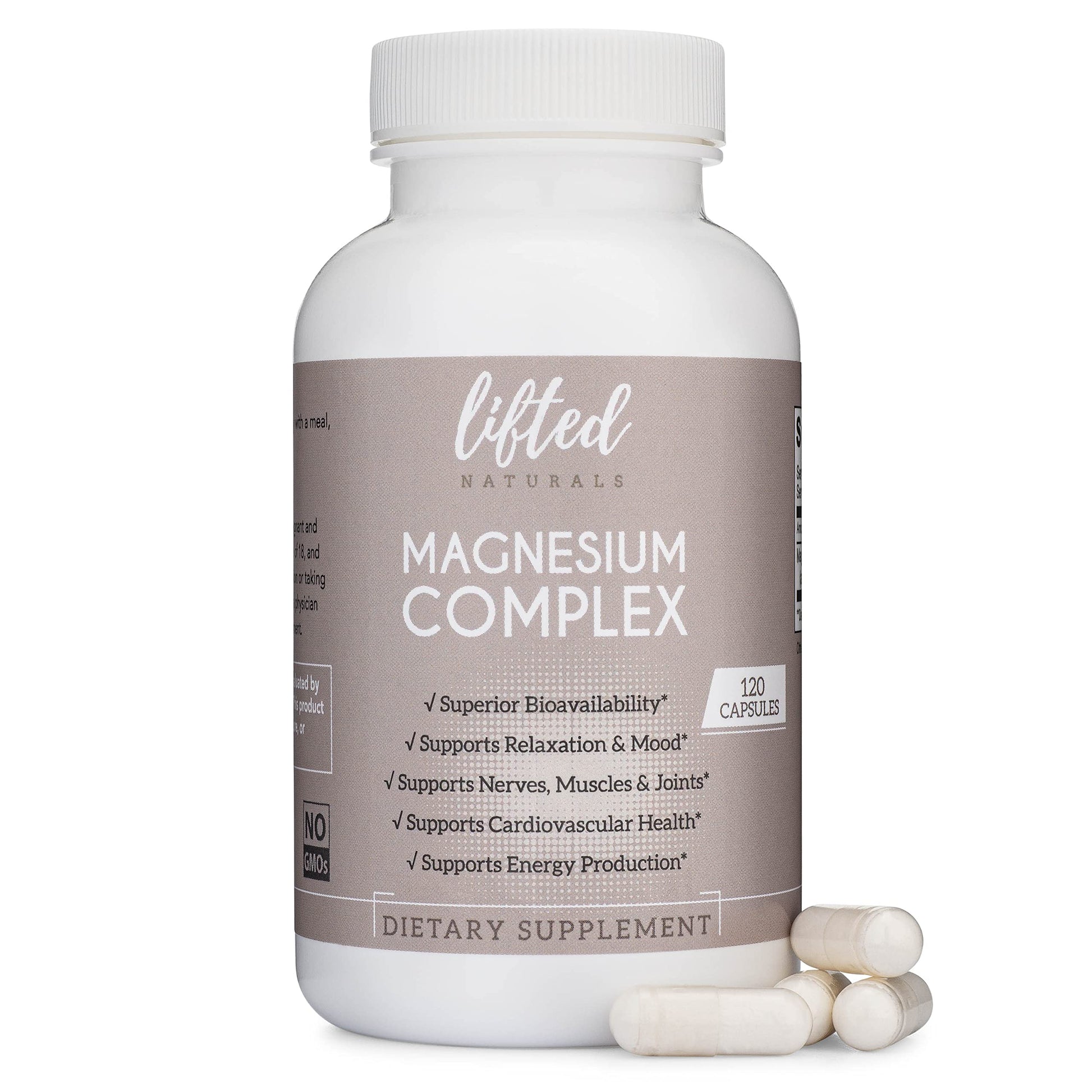 Magnesium Complex - Lifted Naturals Magnesium Supplement w/Bisglycinate, Malate, Taurate - 120 Capsules - Bioavailable Magnesium Formula for Mood, Sleep, Energy Support* Lifted Naturals uk supplements
