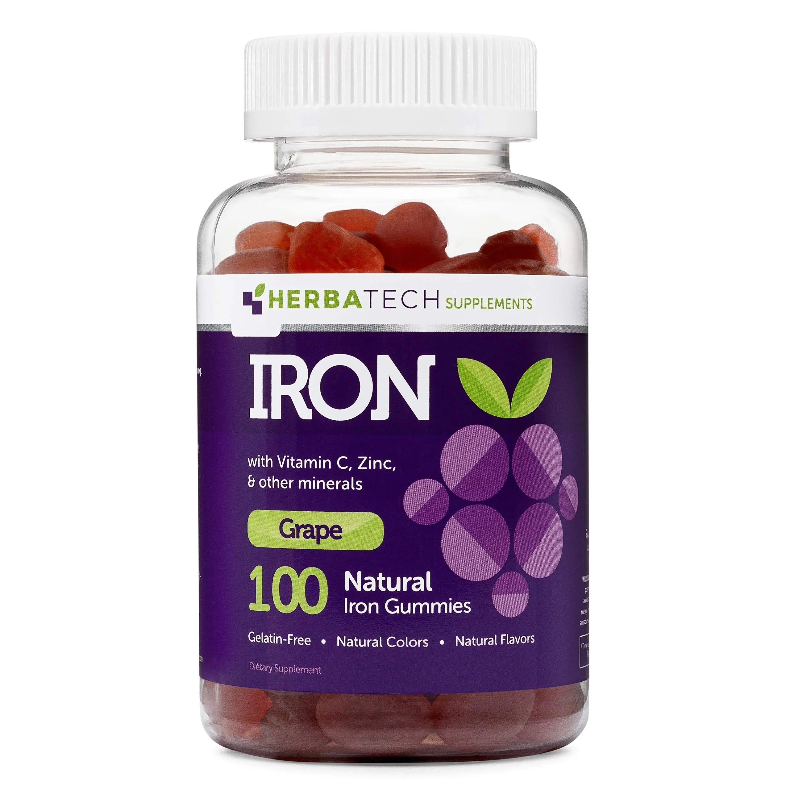 Iron Gummies for Adults and Kids, Chewable Multivitamin Supplement with Iron, Vitamin C, A, B, Zinc, Folic Acid, and Biotin (Grape Flavored) Vegan Safe Herbatech Supplements uk supplements