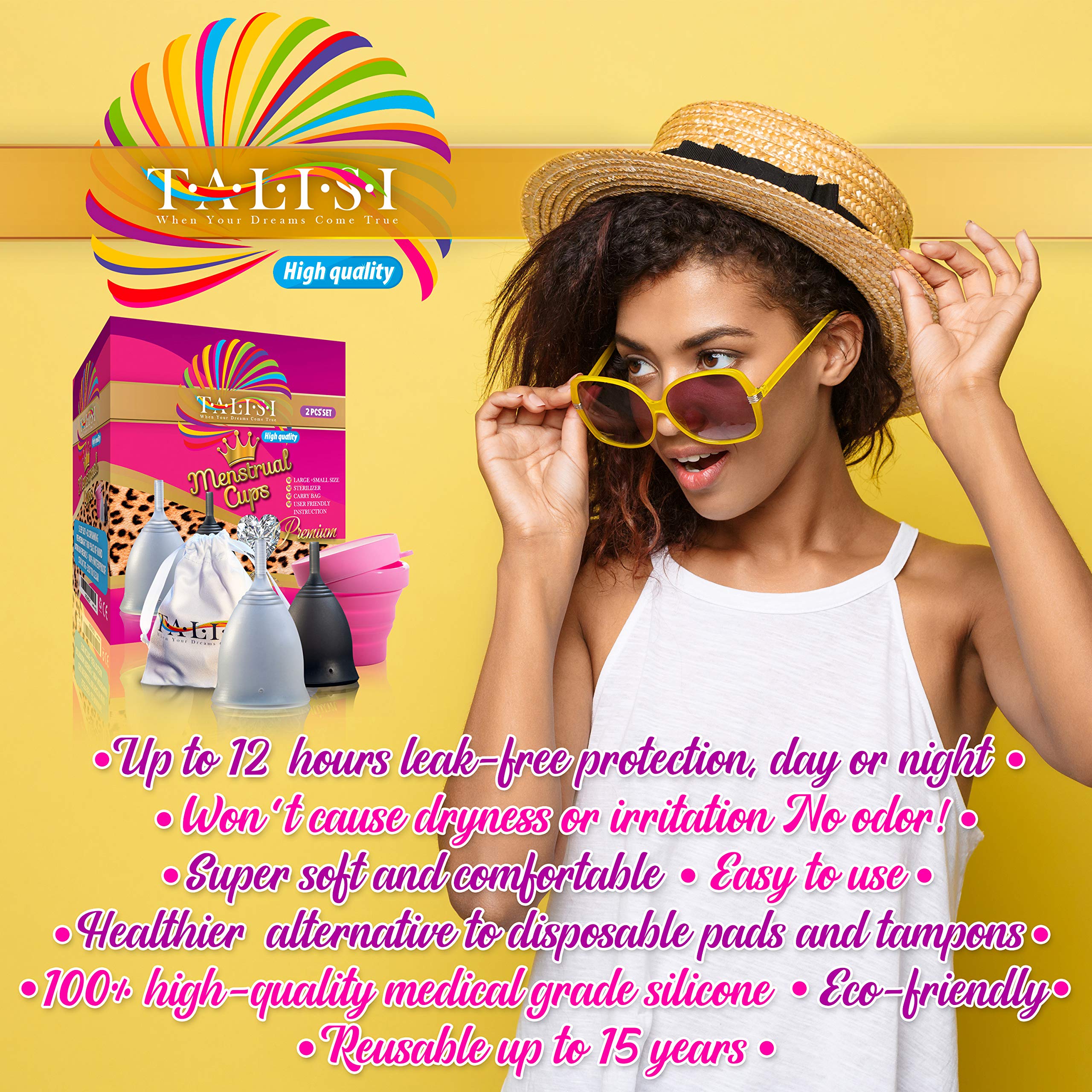 Talisi Soft Menstrual Cups Set of 2 - Reusable Period Cup for Women with Collapsible Case Holder Sterilizer TALISI WHEN YOUR DREAMS COME TRUE uk supplements