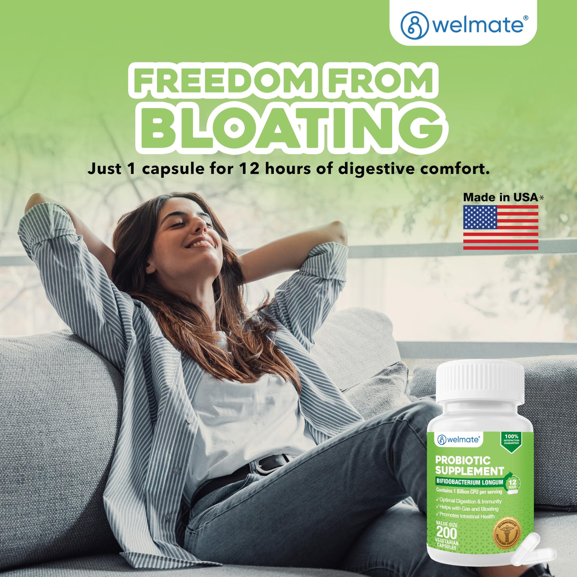 WELMATE Bifidobacterium - Probiotic Supplement - Supports Gut Health - Immune Support - Digestive Enzymes - Gluten Free - Vegan - Men & Womens Probiotic - Value Size - 200 Count WELMATE uk supplements